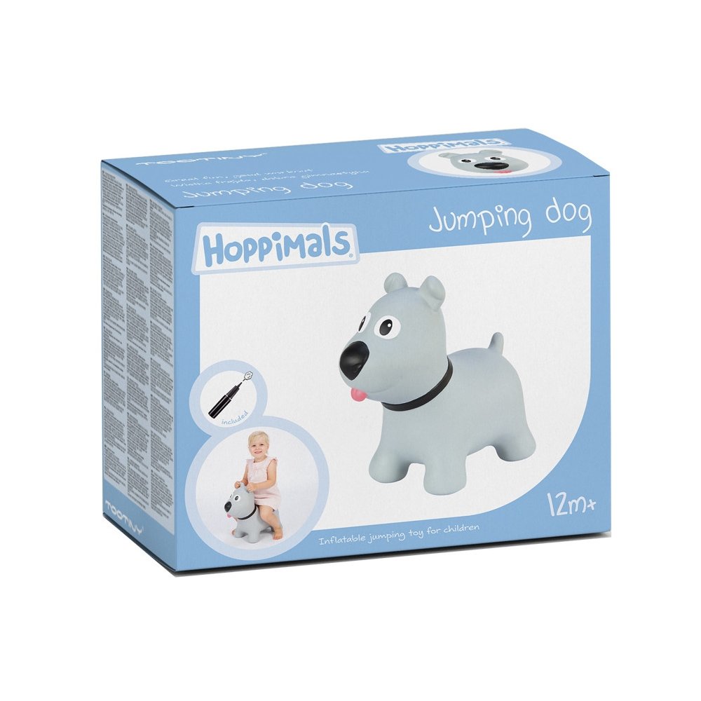 Hoppimals Jumping Dog Φουσκωτό Σκυλάκι Χοπ Χοπ, Ζωγραφισμένο στο Χέρι σε Γκρι Χρώμα, από 12 Μηνών