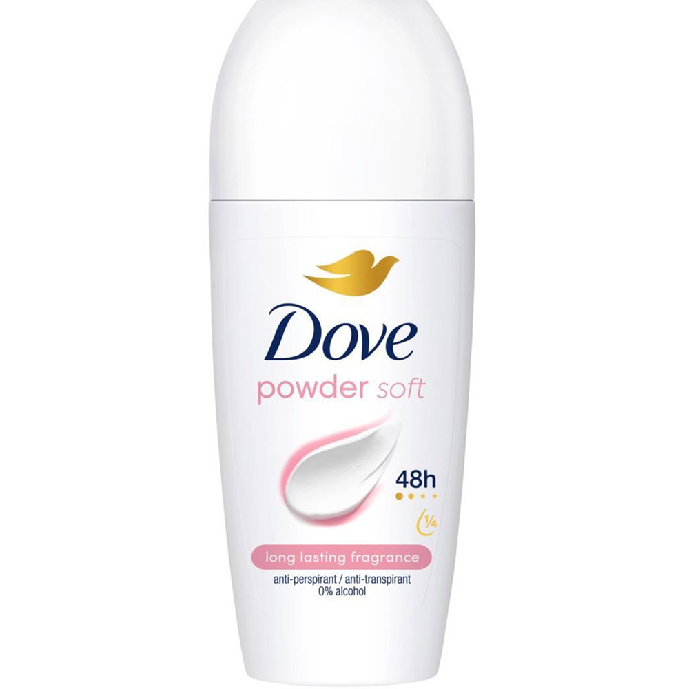 Dove Roll On Powder Soft Αποσμητικό με Αντιιδρωτική Προστασία που Διαρκεί Έως & 48 Ώρες με Άρωμα Παιώνια, Κεχριμπάρι 50ml