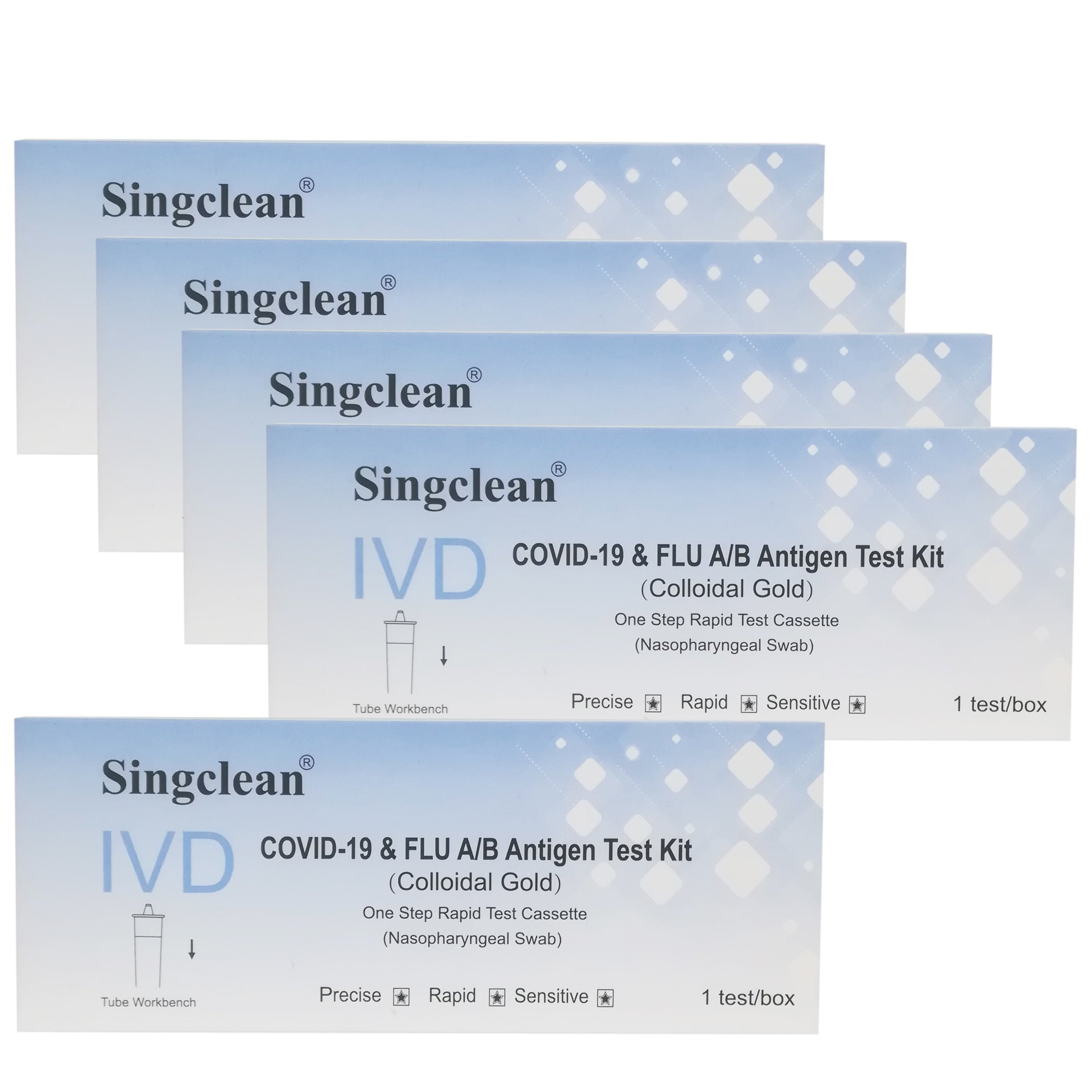 Singclean Πακέτο Προσφοράς IVD Covid-19 & Flu A / B Antigen Kit Rapid Self Test Cassette Τεστ Ποιοτικής Ανίχνευσης Αντιγόνων Covid-19 & Γρίπης Τύπου Α/Β σε Ρινοφαρυγγικό Επίχρισμα 5 Τεμάχια