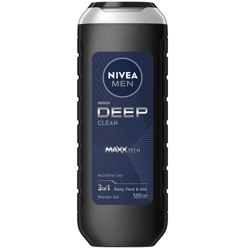 Nivea Men Deep Clean Shower Gel Ανδρικό Αφρόλουτρο για Βαθύ καθαρισμό σε Πρόσωπο, Σώμα & Μαλλιά 500ml