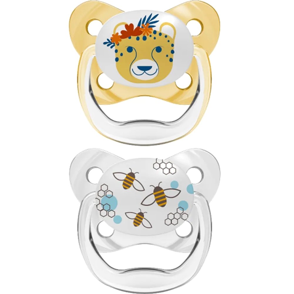 Dr. Brown’s PreVent Orthodontic Silicone Soother Κίτρινο – Διάφανο 6-18m Ορθοδοντική Πιπίλα Σιλικόνης με Θήκη Μεταφοράς 2 Τεμάχια, Κωδ PV22302-GBX