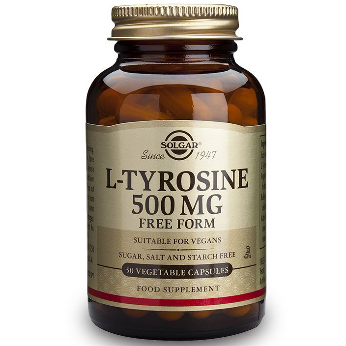 Solgar L-Tyrosine 500mg Συμπλήρωμα Διατροφής Κατά του Στρες & Βοηθάει τη Νοητική Εγρήγορση 50veg.caps