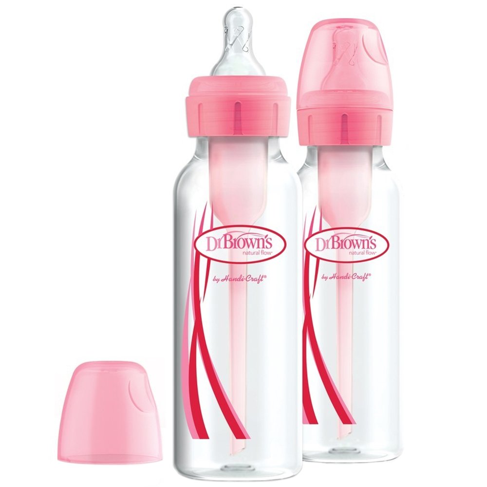 Dr.Brown Dr. Brown's Πλαστικό Μπιμπερό Options Anti-Colic με Στενό Λαιμό 0m+, 2x250ml, Κωδ SB82305 - Ροζ