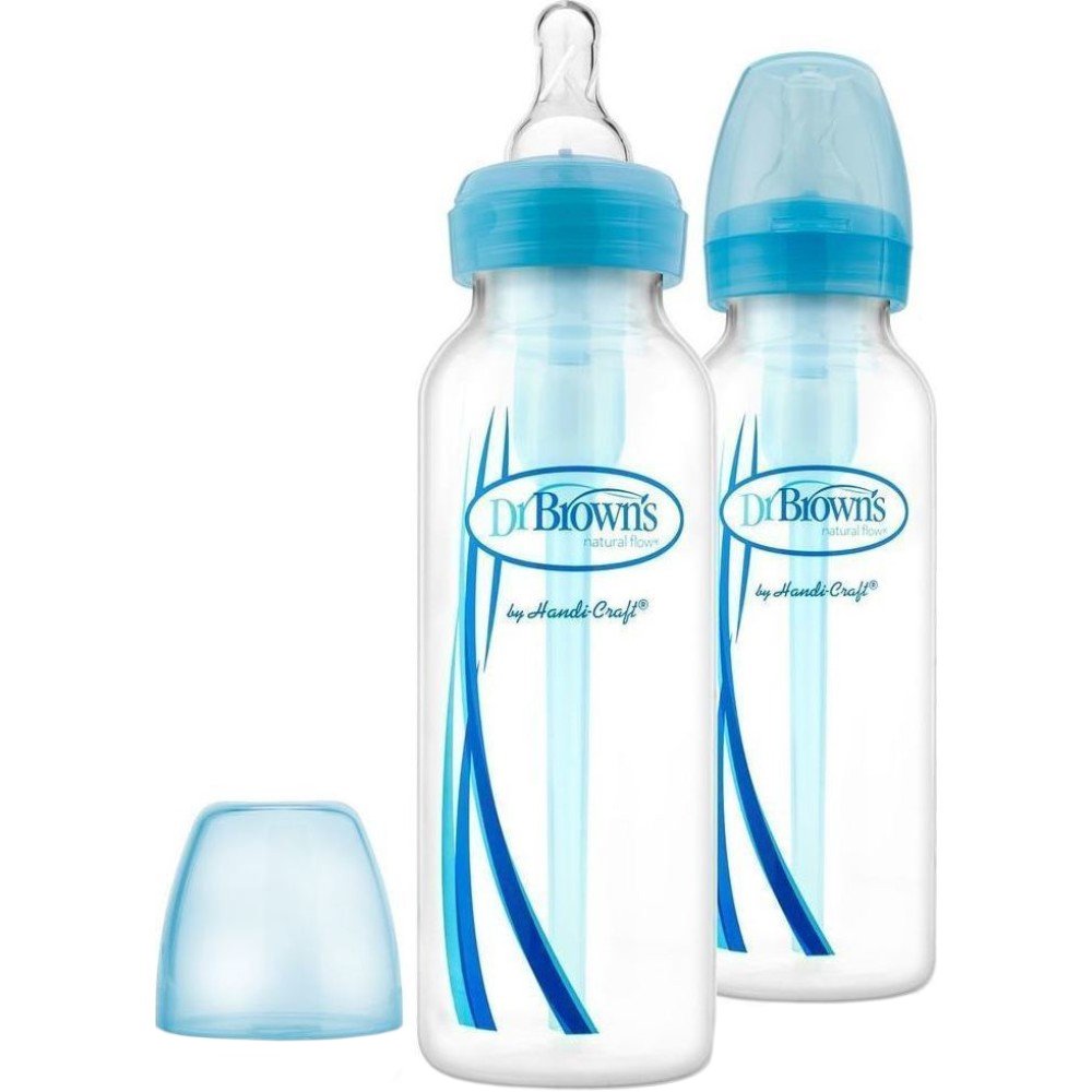 Dr.Brown Dr. Brown's Μπιμπερό Πλαστικό Options Anti-Colic με Στενό Λαιμό 0m+, 2x250ml, Κωδ SB82405 - Μπλε