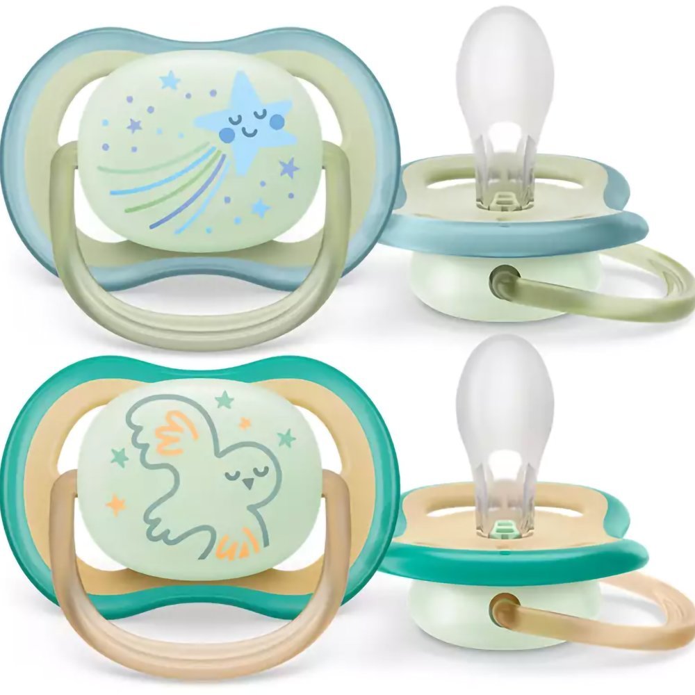 Philips Avent Philips Avent Ultra Air Nighttime Silicone Soother 0-6m Ανοιχτό Πράσινο - Μπεζ Ορθοδοντική Πιπίλα Σιλικόνης που Λάμπει στο Σκοτάδι 2 Τεμάχια, Κωδ SCF376/17