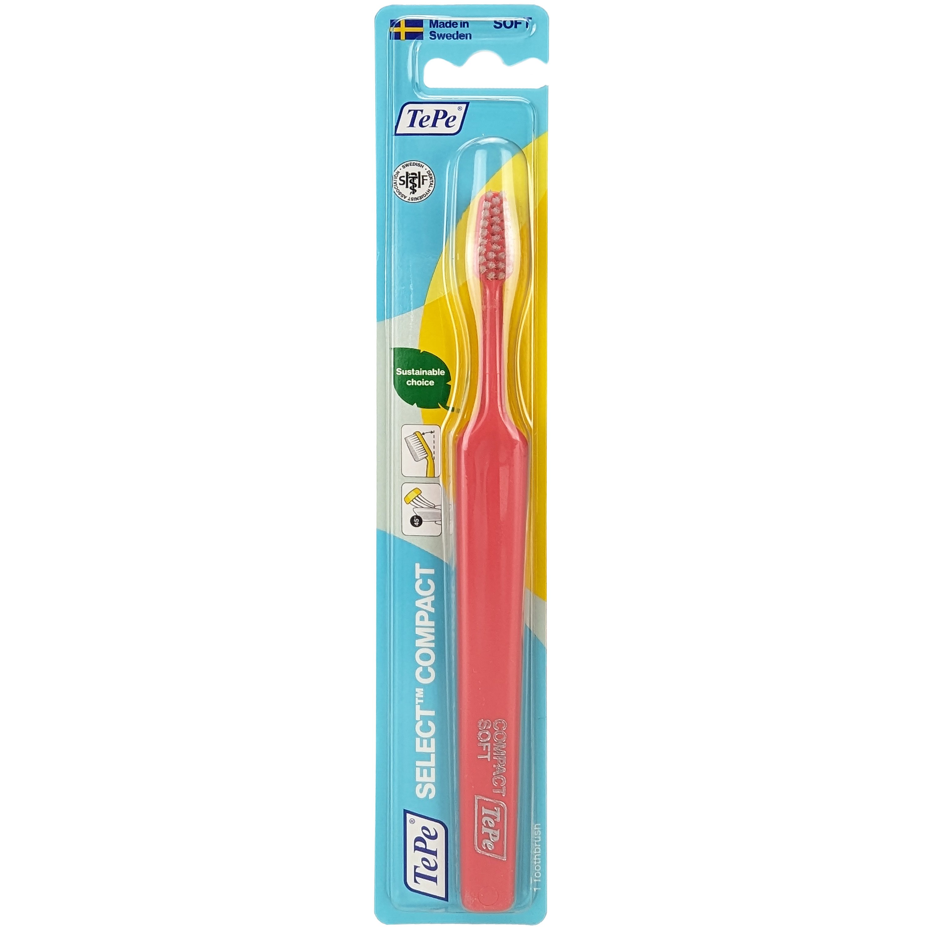 TePe Select Compact Soft Toothbrush Μαλακή Οδοντόβουρτσα με Μικρή Κεφαλή για Αποτελεσματικό Καθαρισμό 1 Τεμάχιο – Κόκκινο