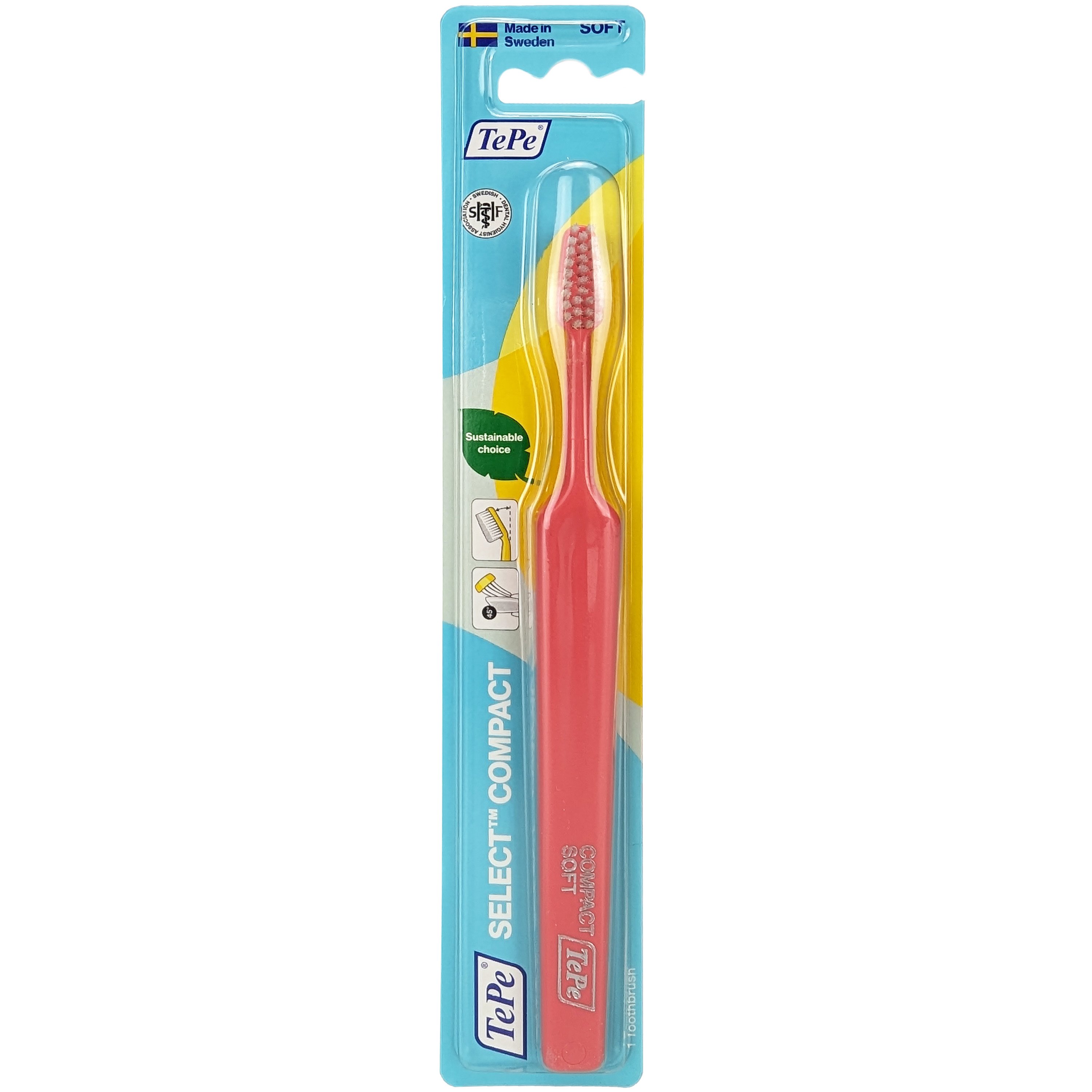 TePe Select Compact Soft Toothbrush Μαλακή Οδοντόβουρτσα με Μικρή Κεφαλή για Αποτελεσματικό Καθαρισμό 1 Τεμάχιο – Κόκκινο