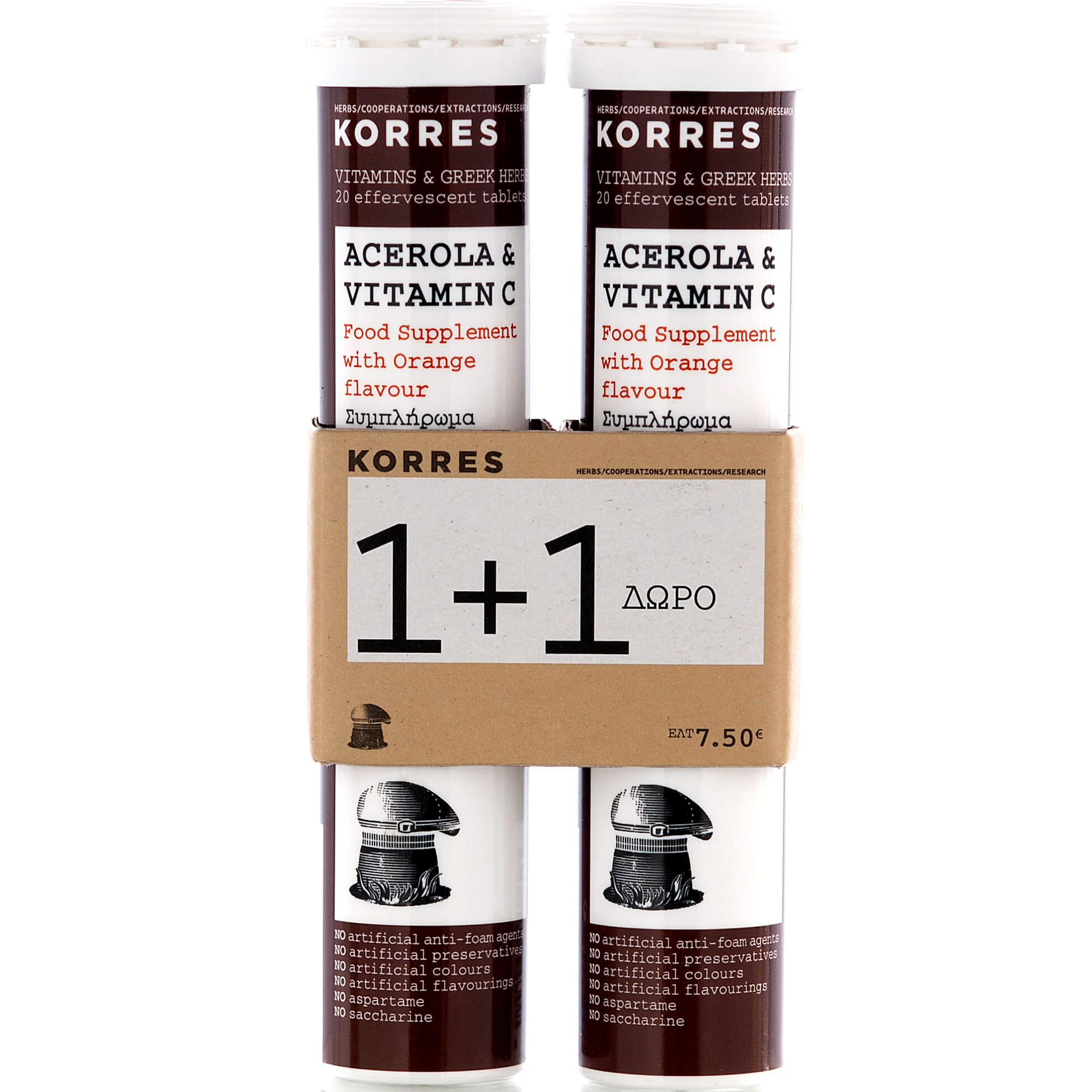 Korres Πακέτο Προσφοράς Acerola & Vitamin C, Βιταμίνες 2×20 Αναβράζοντα Δισκία 1+1 Δώρο