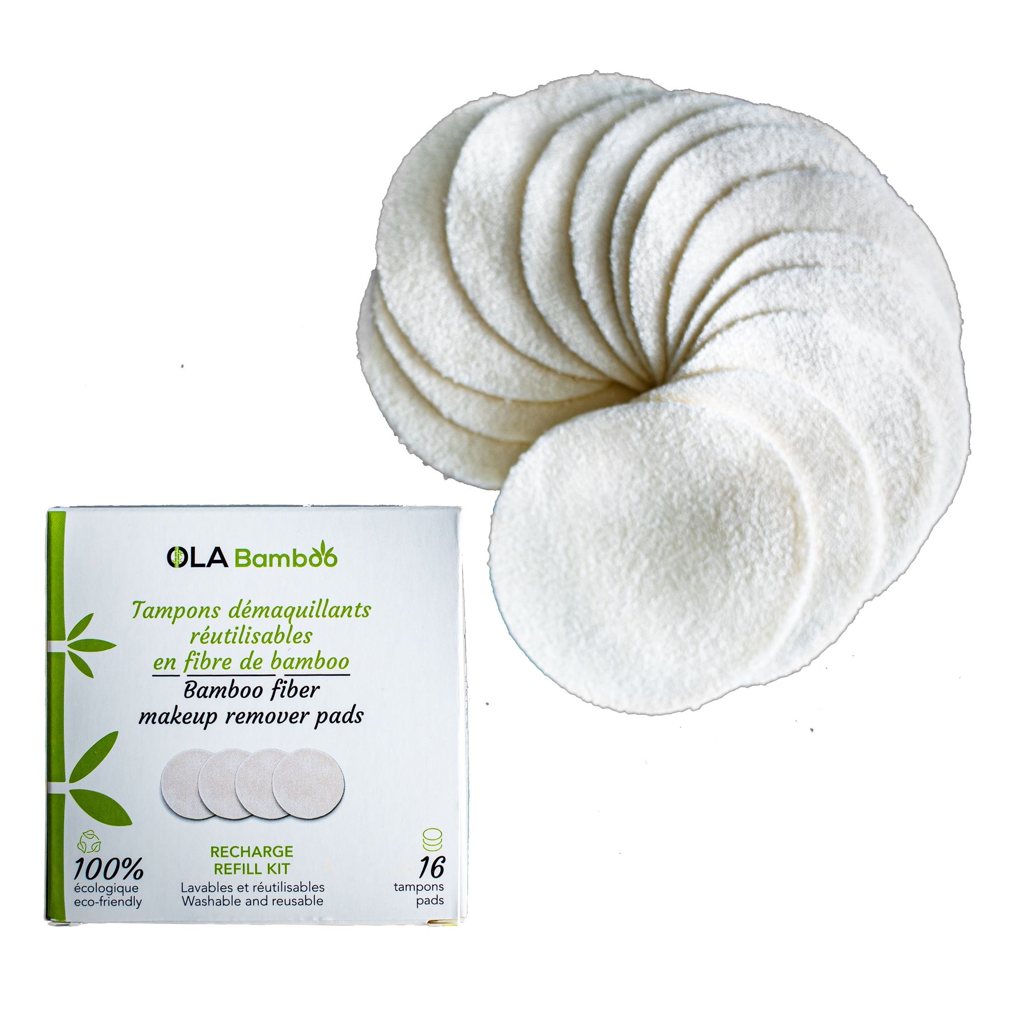 OLABamboo Makeup Remover Pads Σφουγγαράκια Αφαίρεσης Μακιγιάζ Από Μπαμπού 16 Τεμάχια