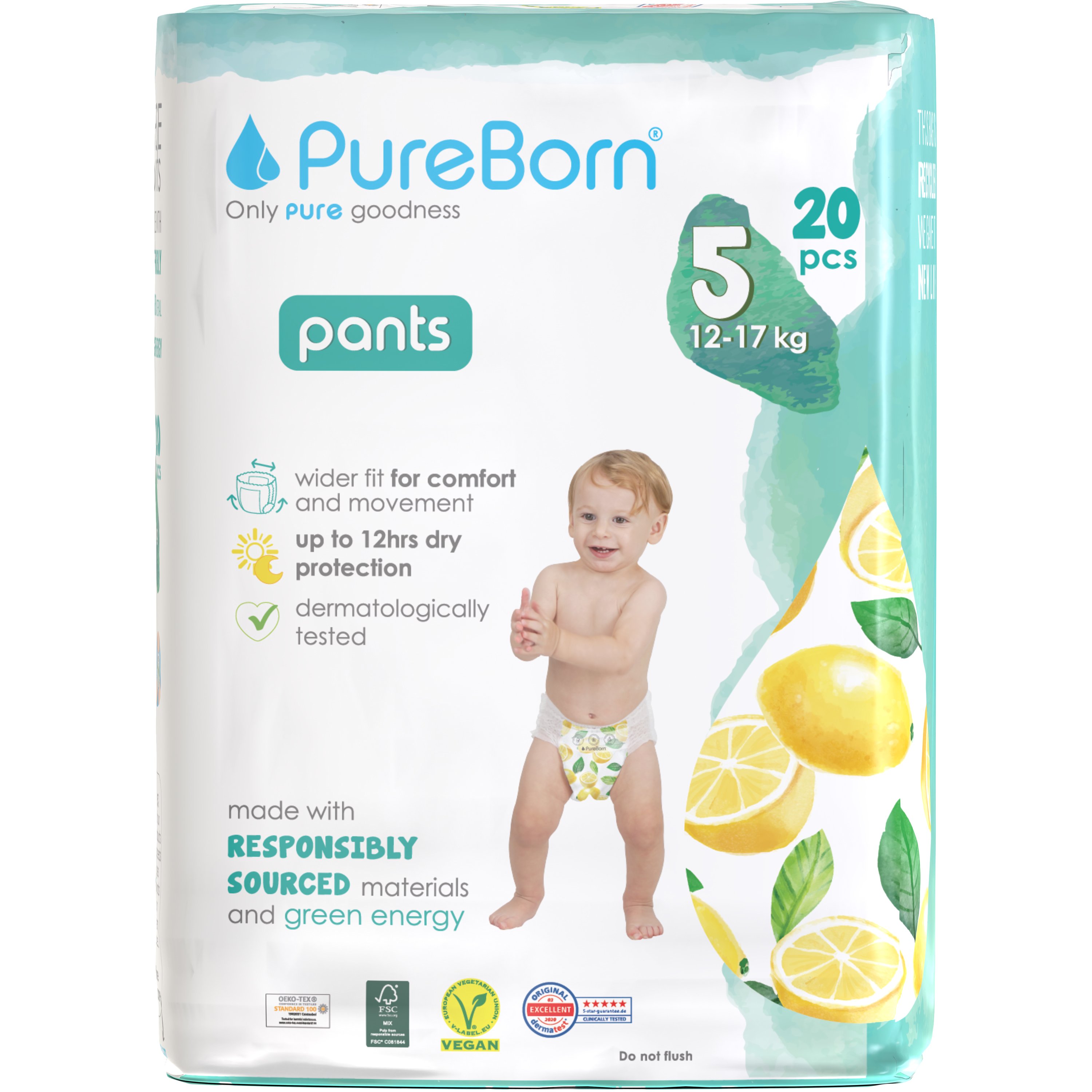 PureBorn Training Unisex Pants No5 (12-17kg) Πάνες Βρακάκι Ημέρας Υψηλής Απορροφητικότητας για Άνεση & Ευελιξία με Σχέδιο Λεμονιών 20 Τεμάχια - Lemons
