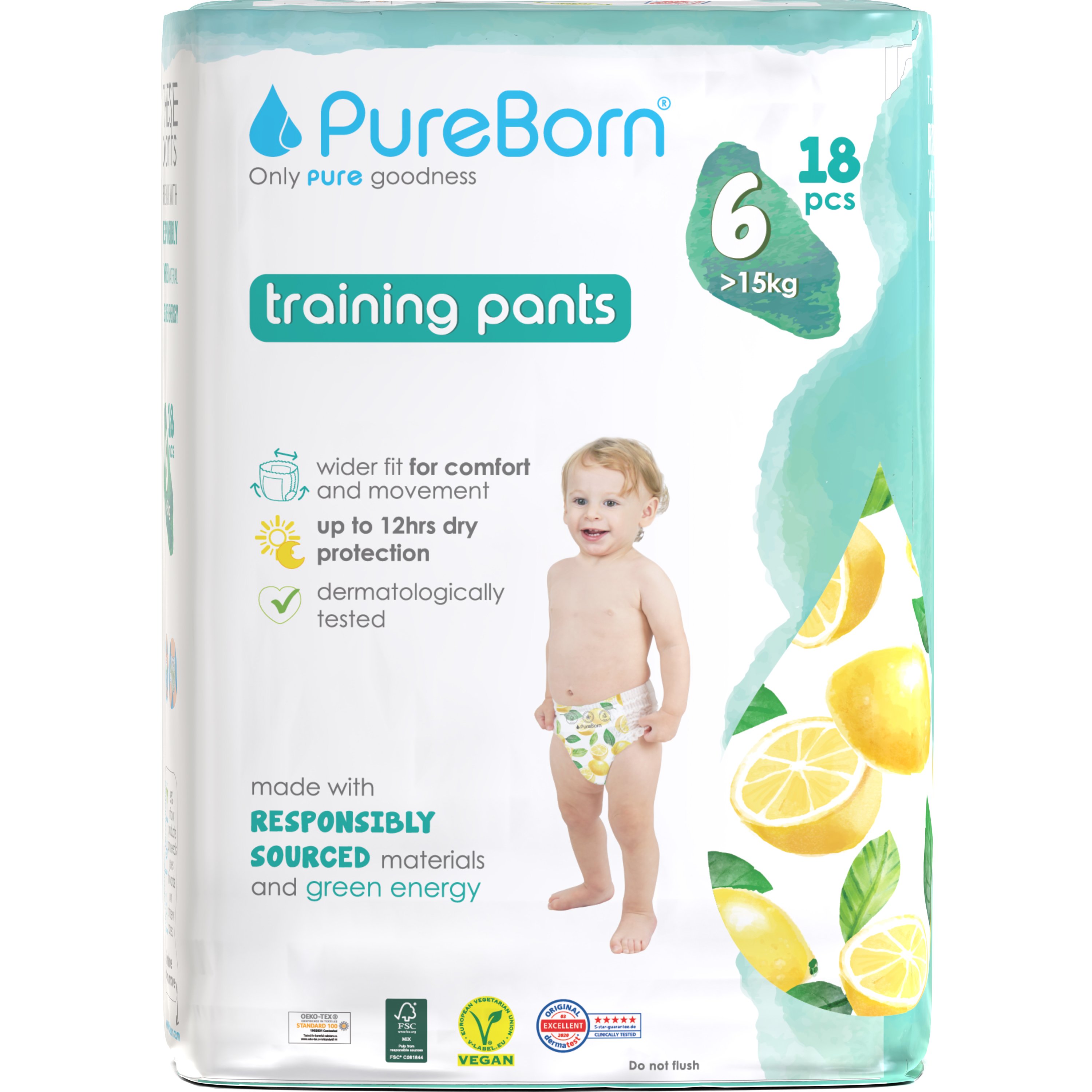PureBorn Training Unisex Pants No6 (>15kg) Πάνες Βρακάκι Ημέρας Υψηλής Απορροφητικότητας για Άνεση & Ευελιξία με Σχέδιο Λεμονιών 18 Τεμάχια - Lemons