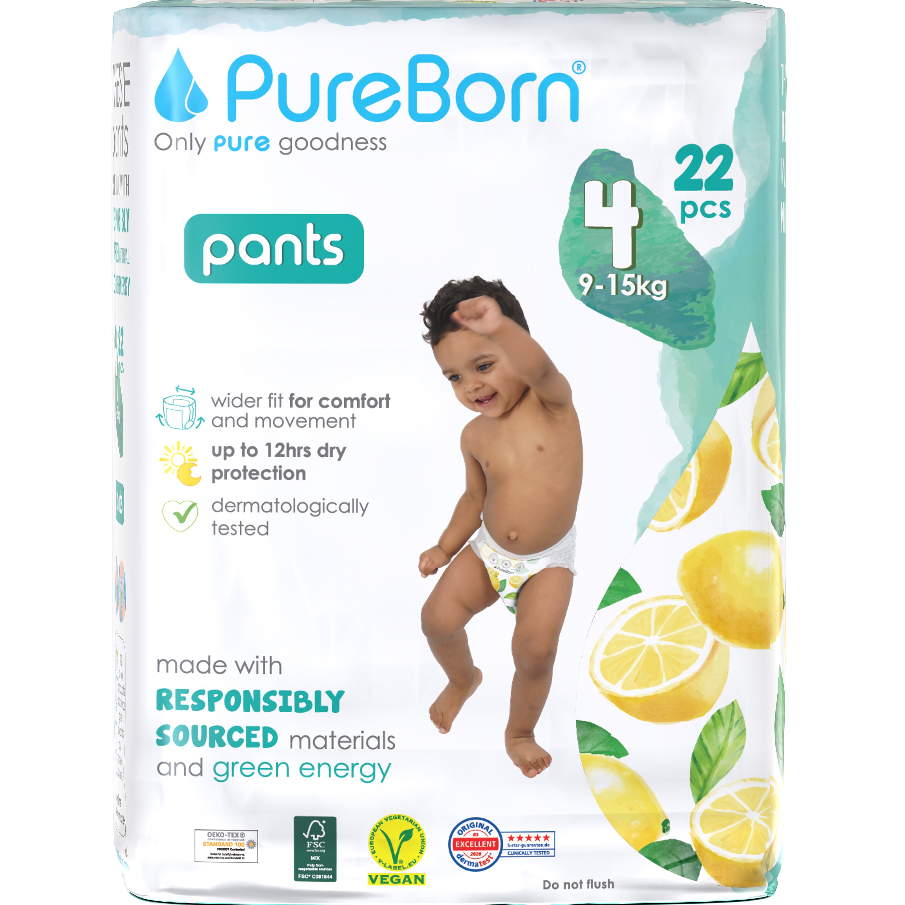 PureBorn Training Unisex Pants No4 (9-15kg) Πάνες Βρακάκι Ημέρας Υψηλής Απορροφητικότητας για Άνεση & Ευελιξία με Σχέδιο Λεμονιών 22 Τεμάχια - Lemons