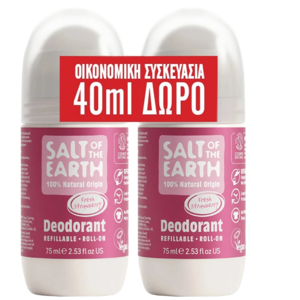 Salt of the Earth Salt of the Earth Promo Fresh Strawberry Roll-On Deodorant Αποσμητικό Roll-On Φυσικής Προέλευσης με Άρωμα Φράουλα 150ml (2x75ml)