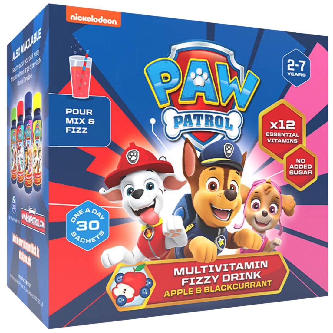Nickelodeon Paw Patrol Multivitamins Fizzy Drink Συμπλήρωμα Διατροφής σε Σκόνη με Πολυβιταμίνες για Παιδιά 2-7 Ετών με Γεύση Μήλο & Φραγκοστάφυλλο 30 Sachets