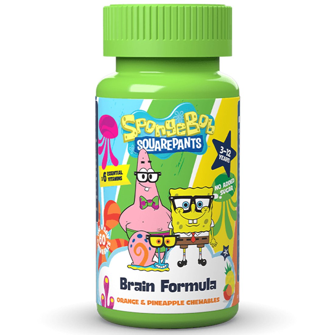 Nickelodeon Spongebob Brain Formula Chewables Συμπλήρωμα Διατροφής για την Καλή Λειτουργία του Εγκεφάλου για Παιδιά 3-12 Ετών με Γεύση Πορτοκάλι & Ανανά 60 Chew.tabs
