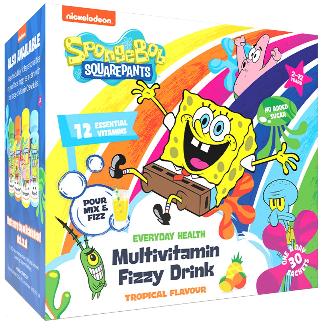 Nickelodeon Spongebob Multivitamin Fizzy Drink Tropical Συμπλήρωμα Διατροφής σε Σκόνη με Πολυβιταμίνες για Παιδιά 2-12 Ετών με Γεύση Τροπικών Φρούτων 30 Sachets 50169