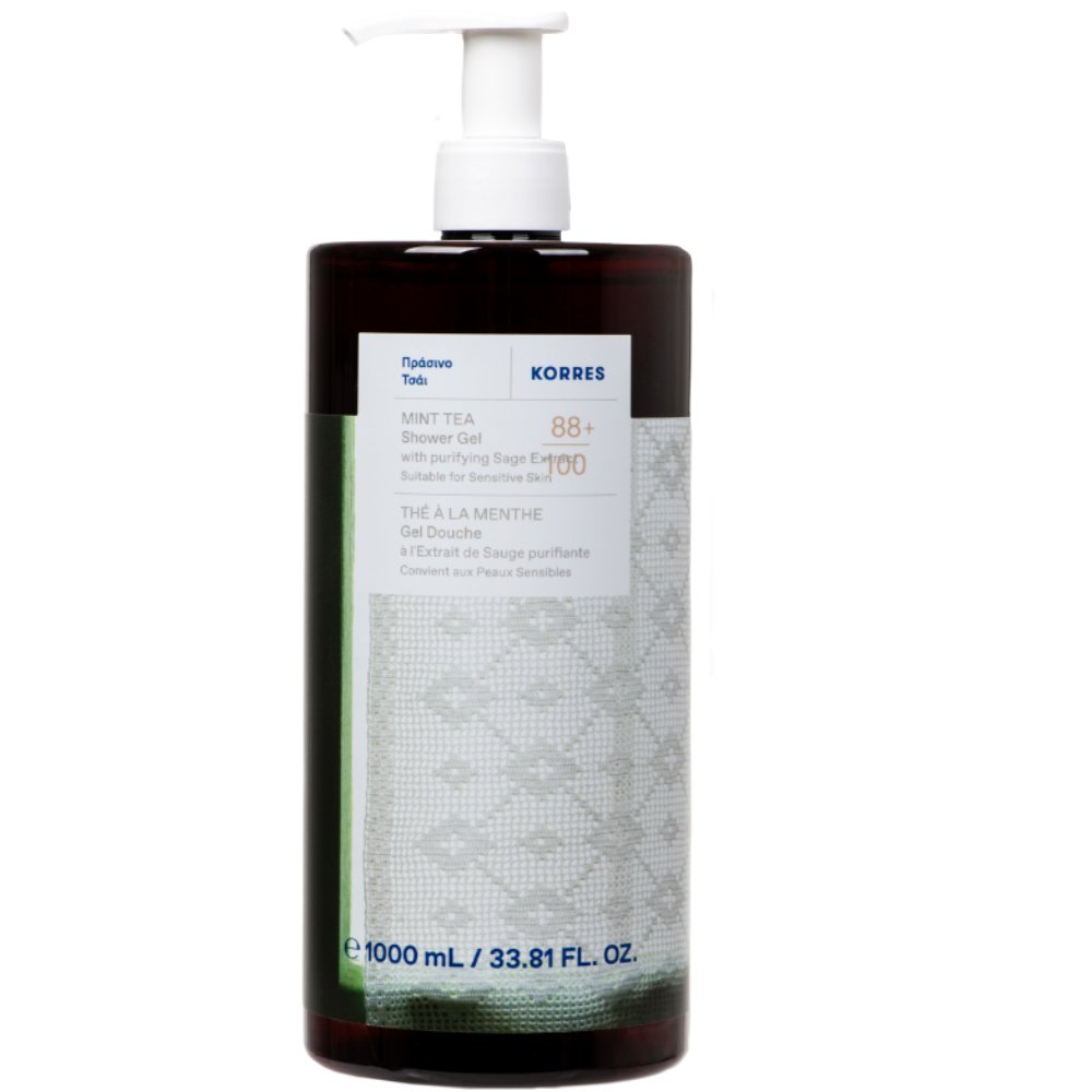 Korres Mint Tea With Purifying Sage Extract Shower Gel Αναζωογονητικό, Ενυδατικό Αφρόλουτρο με Δροσερό Άρωμα Πράσινο Τσάι & Εκχύλισμα Φασκόμηλου & Αλόη, με Αντλία 1000ml