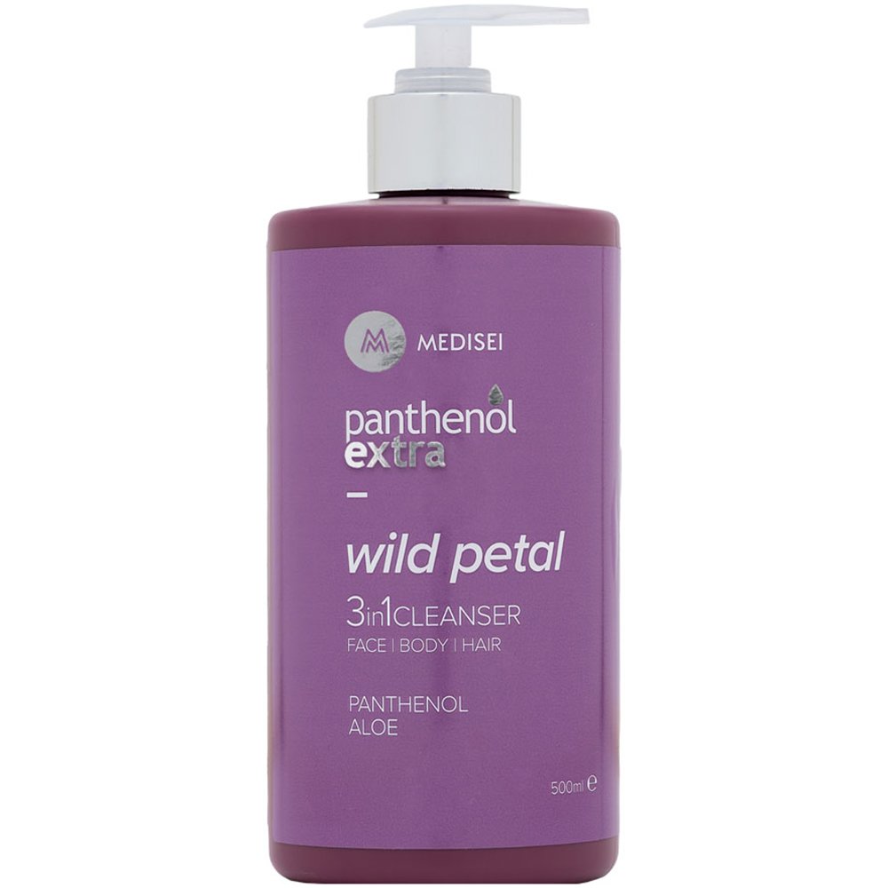 Medisei Panthenol Extra Wild Petal 3in1 Cleanser Γυναικείο Αφρόλουτρο – Σαμπουάν για Πρόσωπο – Σώμα – Μαλλιά με Floral Άρωμα 500ml