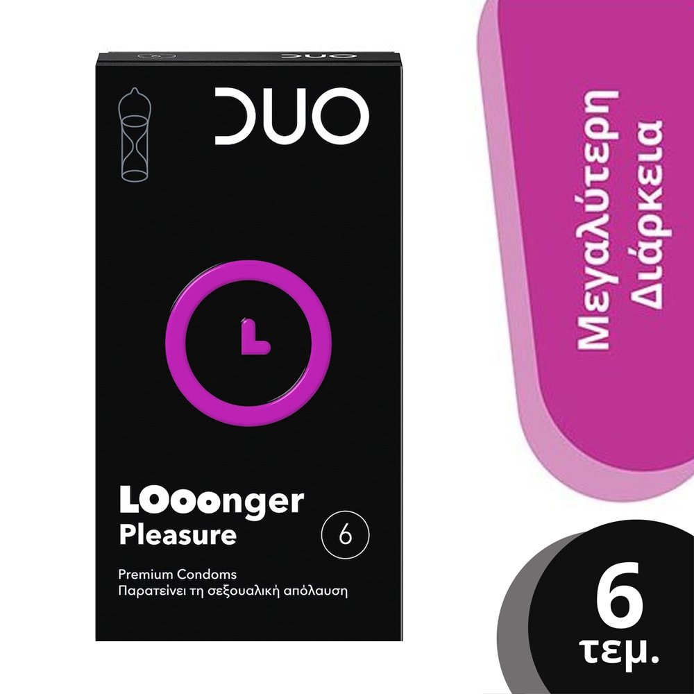 Duo Duo Longer Pleasure Condoms Προφυλακτικά με Επιβραδυντικό για Απόλαυση Μεγαλύτερης Διάρκειας 6 Τεμάχια