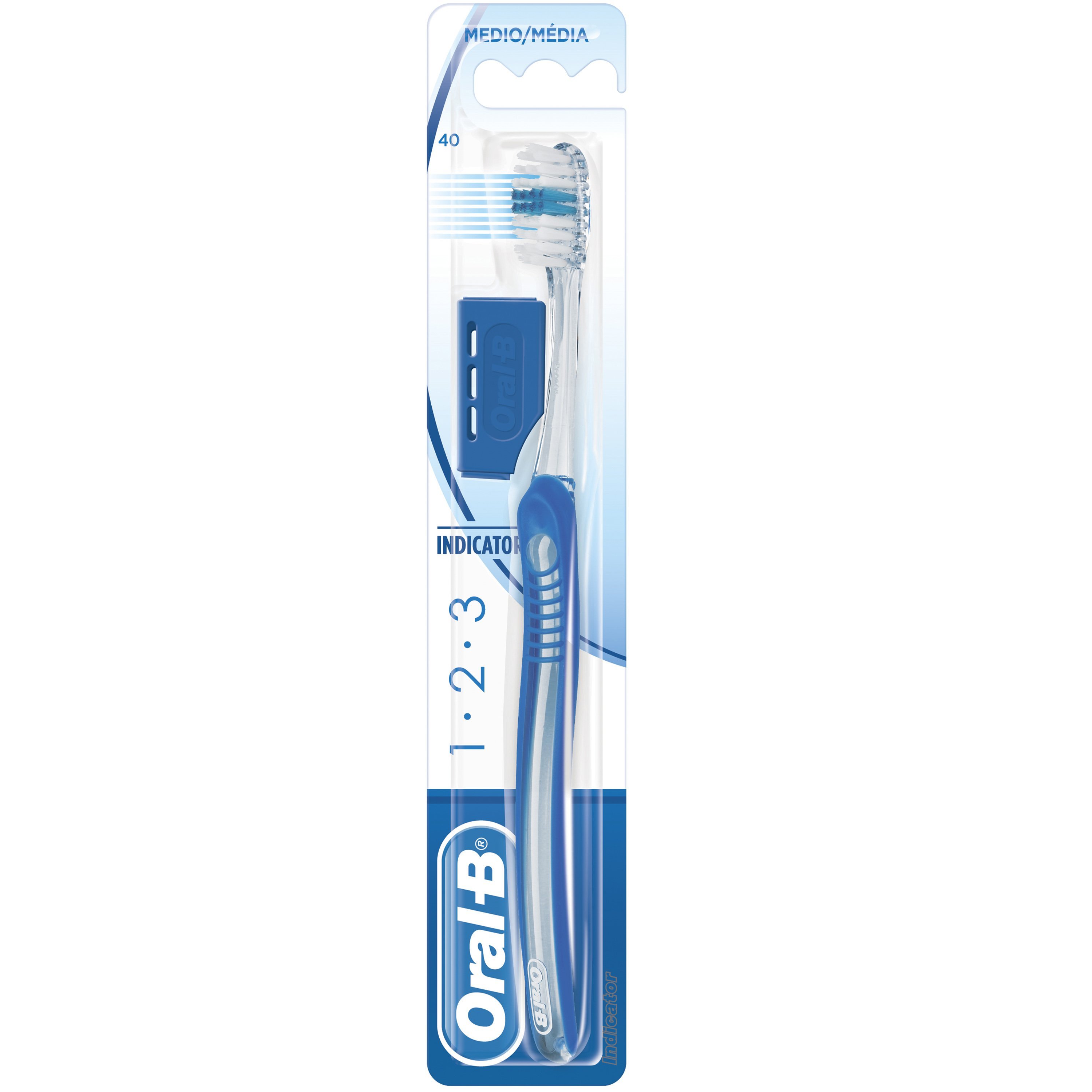 Oral-B 123 Indicator Medium Toothbrush 40mm Χειροκίνητη Οδοντόβουρτσα, Μέτρια 1 Τεμάχιο – Μπλε / Μπλε