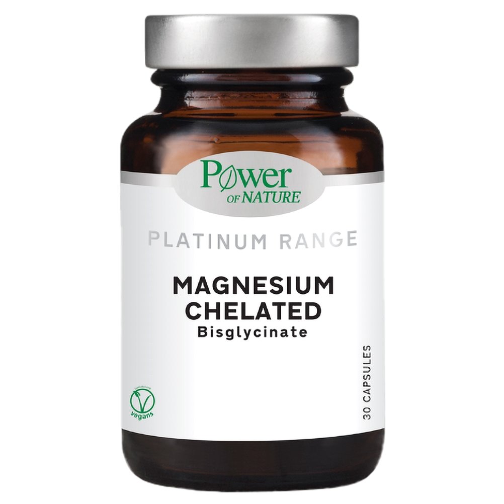 Power of Nature Platinum Range Magnesium Chelated Bisglycinate Συμπλήρωμα Διατροφής με Δισγλυκινικό Μαγνήσιο σε Χηλική Μορφή για Άμεση Απορρόφηση 30caps