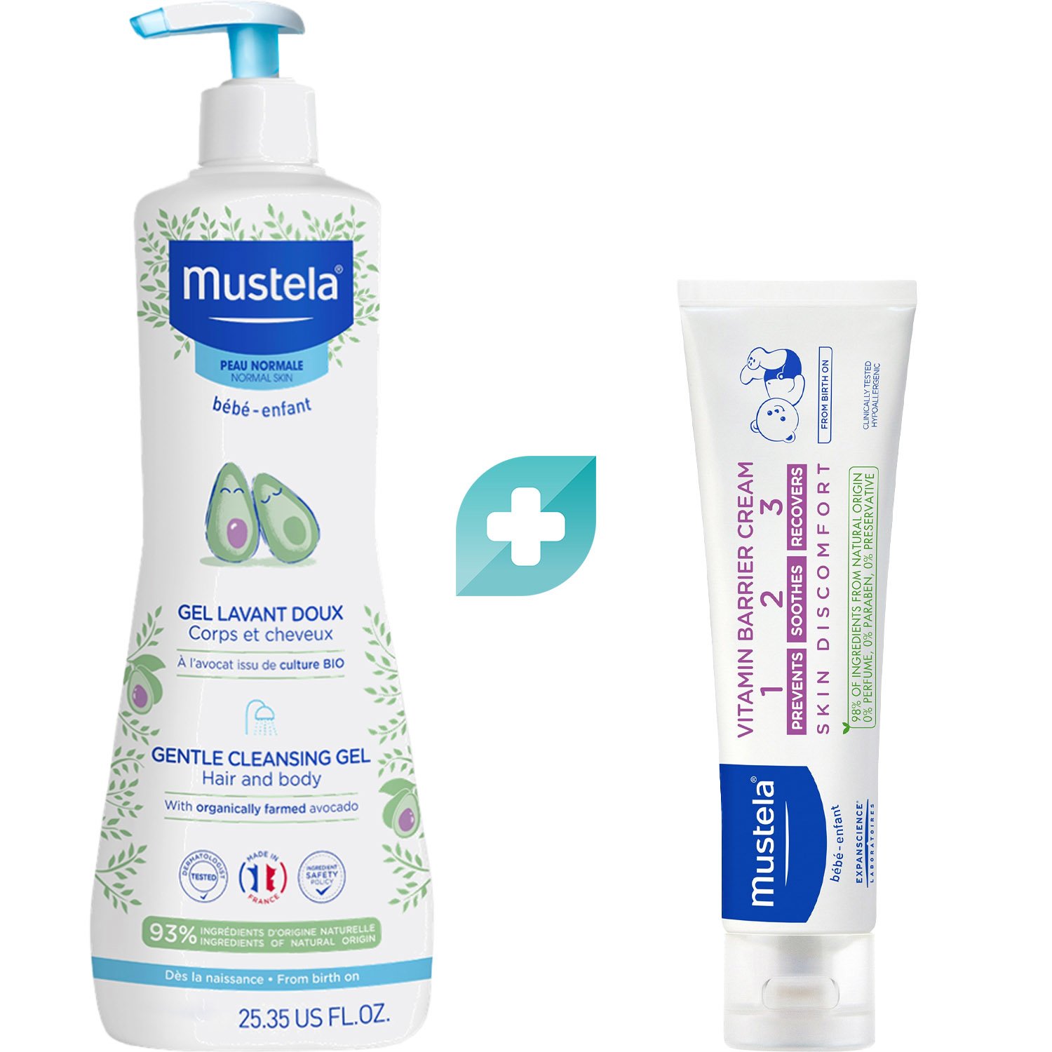 Mustela Promo Gentle Cleansing Gel for Hair – Body 500ml & Vitamin Barrier Cream 50ml