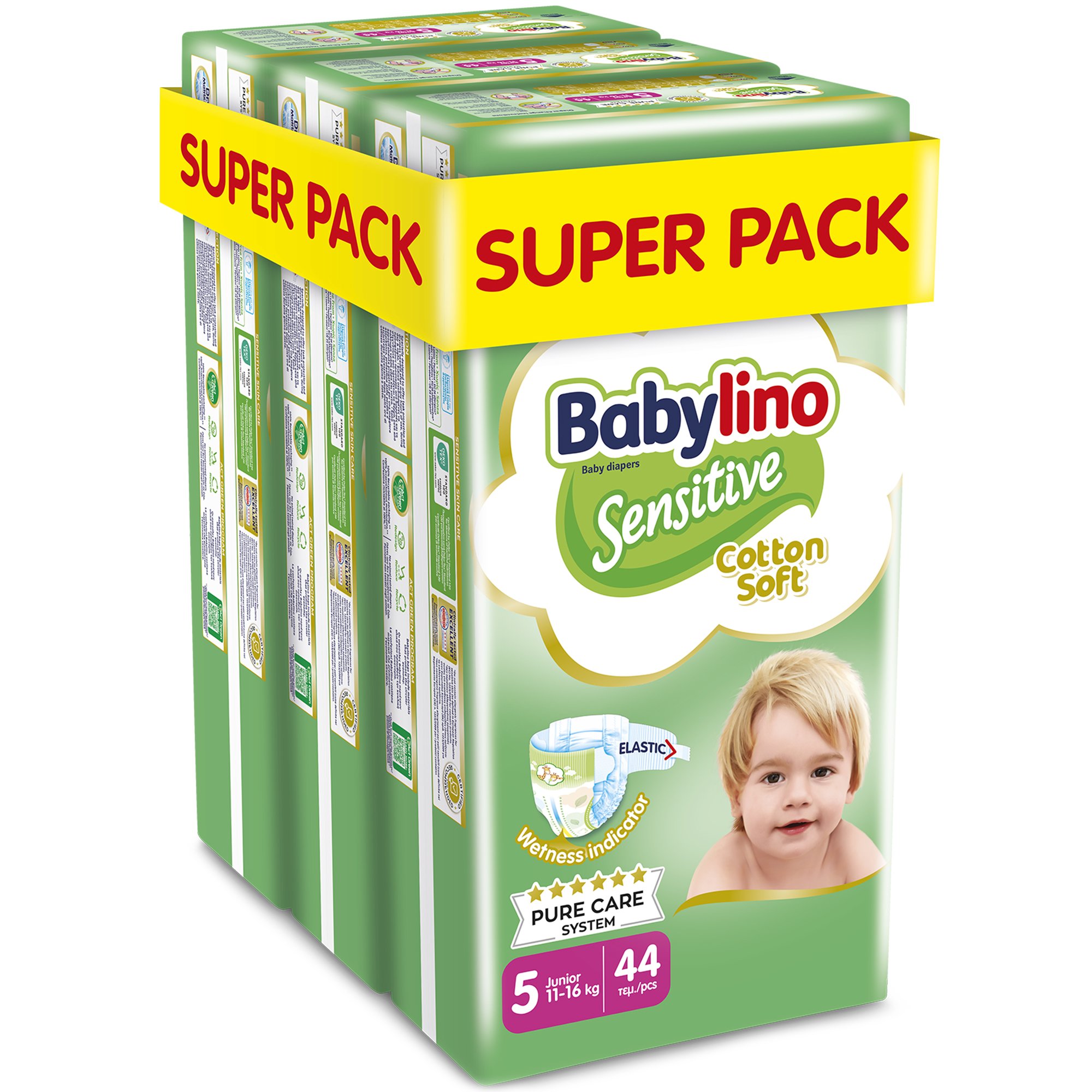 Σετ Babylino Sensitive Cotton Soft Junior Νο5 (11-16kg) 132 Τεμάχια (3x44 Τεμάχια)