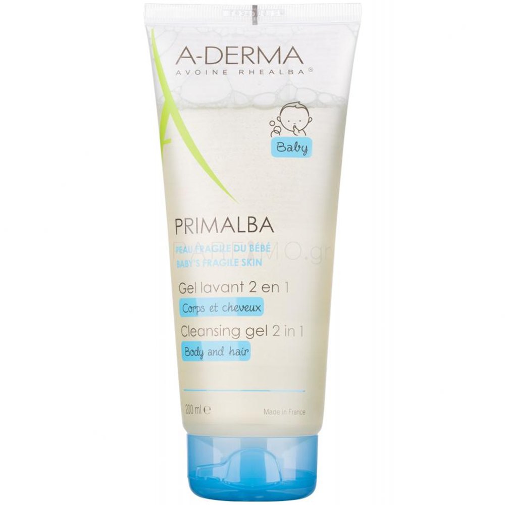 A-Derma Primalba Cleansing Gel 2in1 Body & Hair 200ml Απαλό Βρεφικό Σαμπουάν – Αφρόλουτρο Χωρίς Δάκρυα 1 Τεμάχιο