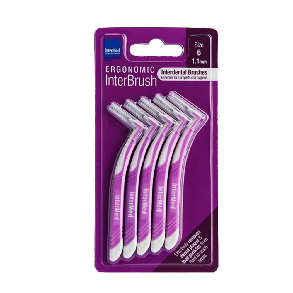 InterMed Intermed Ergonomic Μεσοδόντια Βουρτσάκια με Ειδική Ανατομική Λαβή Μωβ 5 Τεμάχια Size 6 - 1.1mm