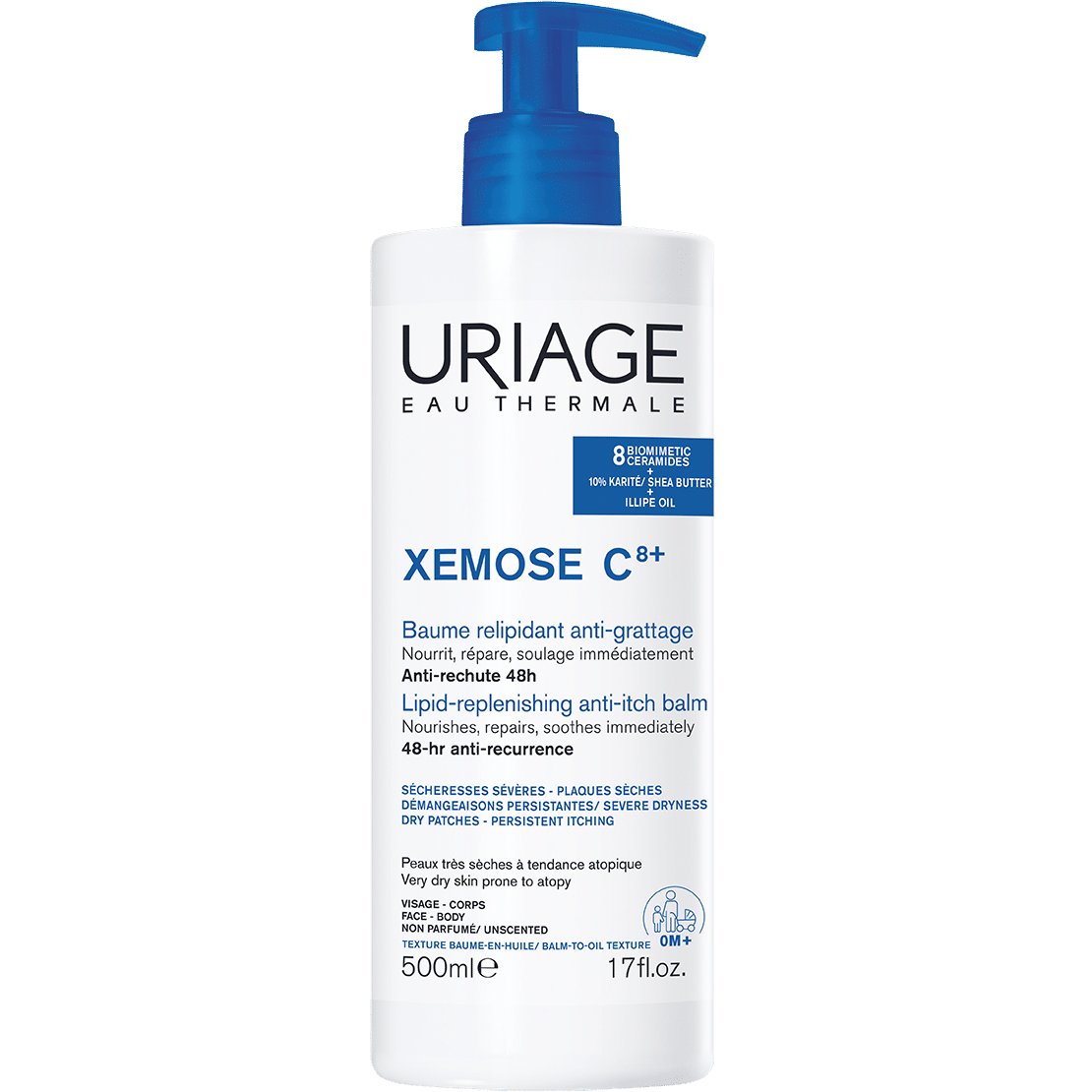Uriage Xemose C8+ Lipid-replenishing Anti-itch Balm Ελαιοκαταπραϋντικό Βάλσαμο Κατά του Κνησμού για Καταστάσεις Σοβαρής Ξηρότητας στο Πολύ Ξηρό Δέρμα Επιρρεπές στην Ατοπία, με Αντλία 500ml