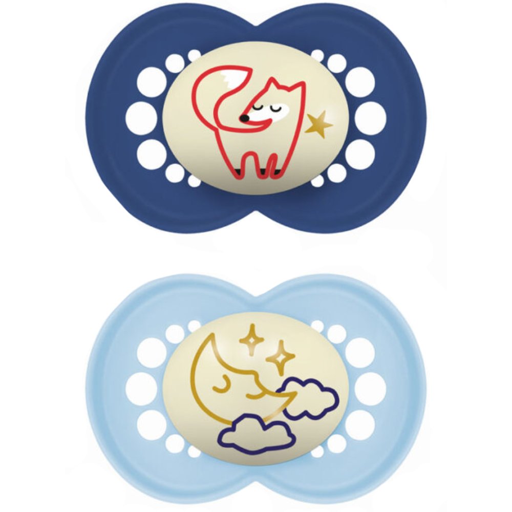 Mam Original Night Orthodontic Silicone Soother 6 - 16m Κωδ 160SBc, Ορθοδοντική Πιπίλα Σιλικόνης που Λάμπει στο Σκοτάδι 2 Τεμάχια - Μπλέ / Γαλάζιο