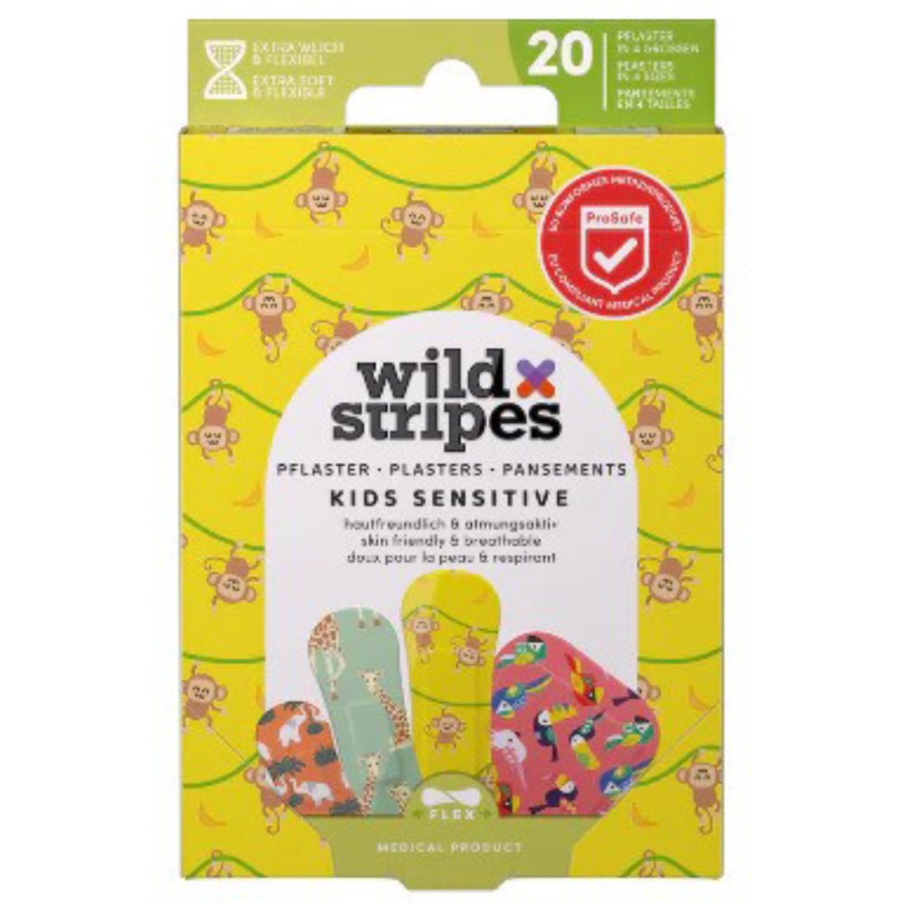Wild Stripes Wild Stripes Kids Sensitive Υποαλλεργικά Αυτοκόλλητα Παιδικά Επιθέματα για την Κάλυψη & Προστασία Μικρών Πληγών Φιλικά με την Επιδερμίδα για Βέλτιστη Επούλωση 20 Τεμάχια