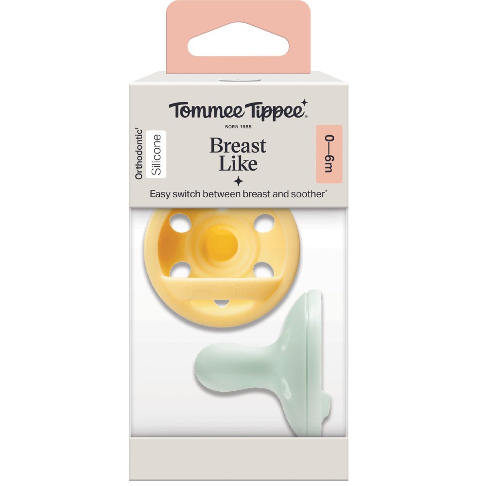Tommee Tippee Breast Like Orthodontic Silicone Soother 0-6m+ Ορθοδοντικές Πιπίλες Σιλικόνης που Μοιάζει με Θηλή 2 Τεμάχια - Κίτρινο / Τιρκουάζ