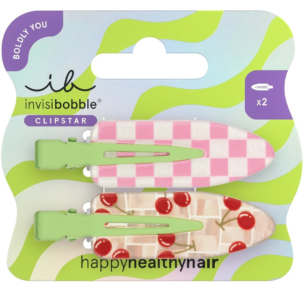 Invisibobble Boldly Clipstar Cherry Topping Κλίπ για Λεπτά & Κανονικά Μαλλιά 2 Τεμάχια