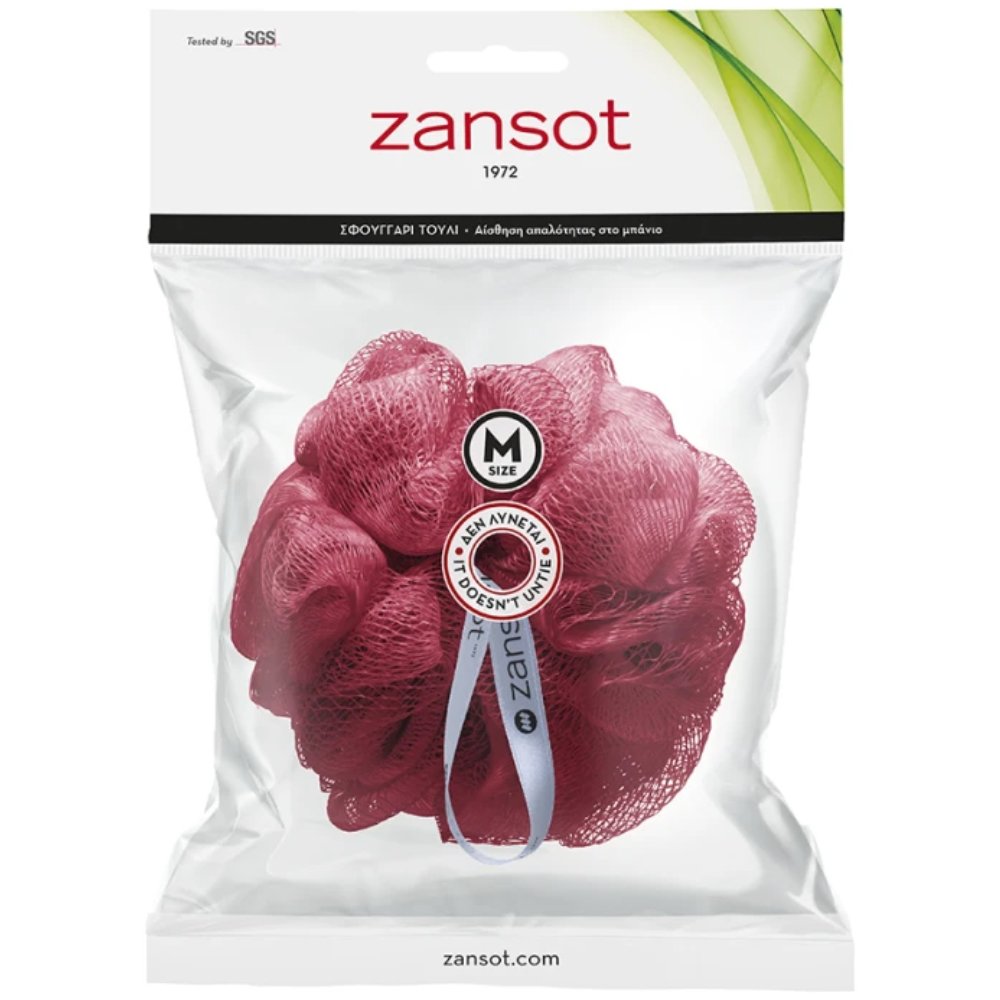 Zansot Mesh Sponge Medium Σφουγγάρι Τούλι για Αίσθηση Απαλότητας & Αναζωογόνησης 1 Τεμάχιο - Μπορντό/Άσπρο