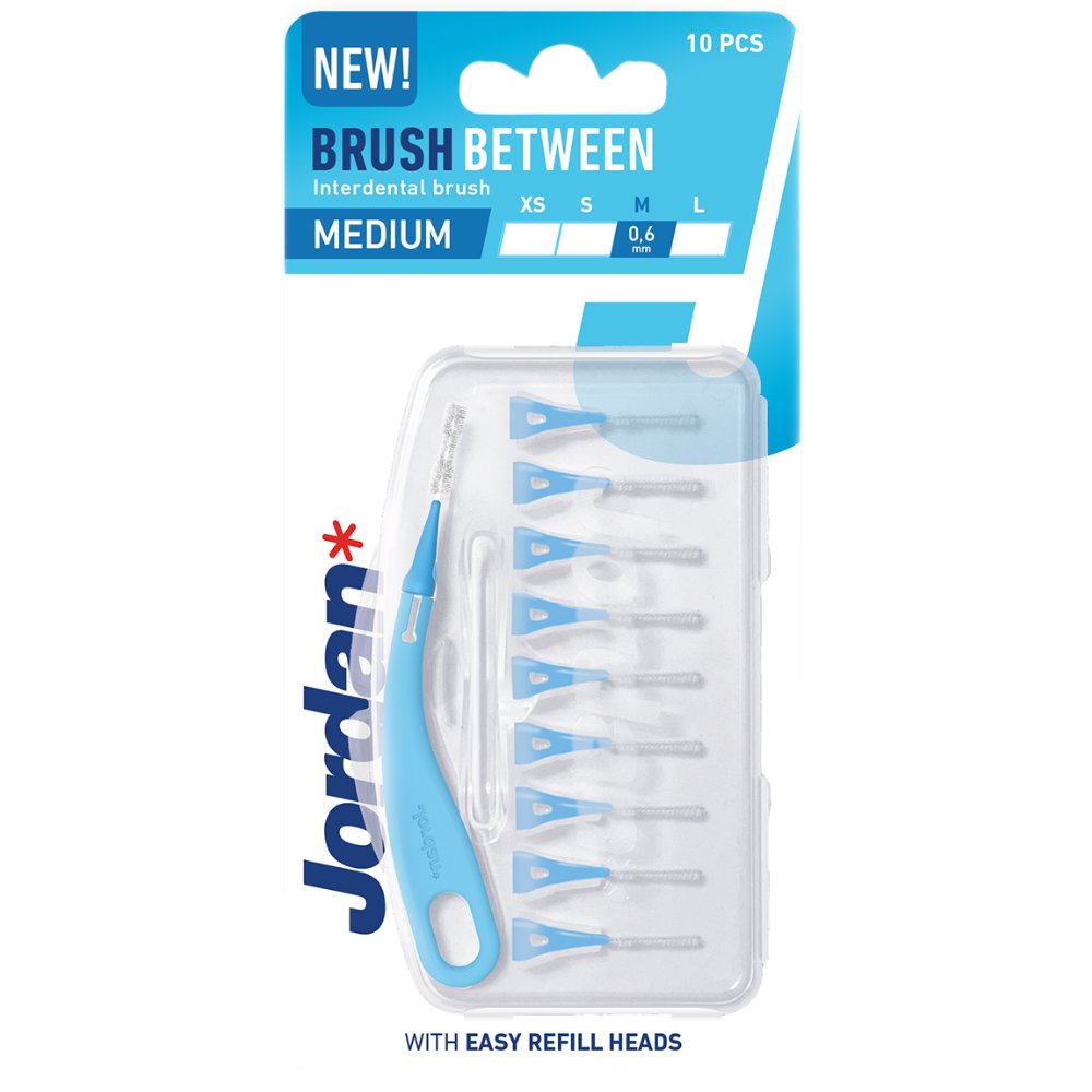Jordan Brush Between Interdental Medium 0.6mm Μεσοδόντια Βουρτσάκια με Εργονομική Κυρτή Λαβή 10 Τεμάχια - Μπλέ