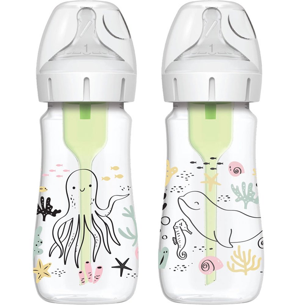 Dr.Brown Dr. Brown’s Μπιμπερό Πλαστικό Options+ Anti-colic με Φαρδύ Λαιμό Ocean 0m+, 2x270ml Κωδ WB92028