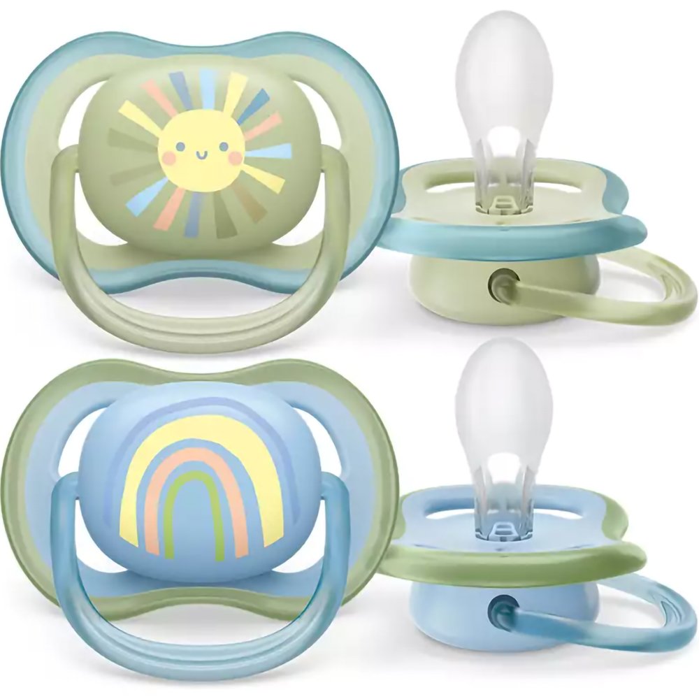 Philips Avent Ultra Air Silicone Soother 0-6m Χακί – Γαλάζιο Ορθοδοντική Πιπίλα Σιλικόνης με Μεγάλες Οπές για να Αναπνέει το Δέρμα του Μωρού 2 Τεμάχια, Κωδ SCF085/58