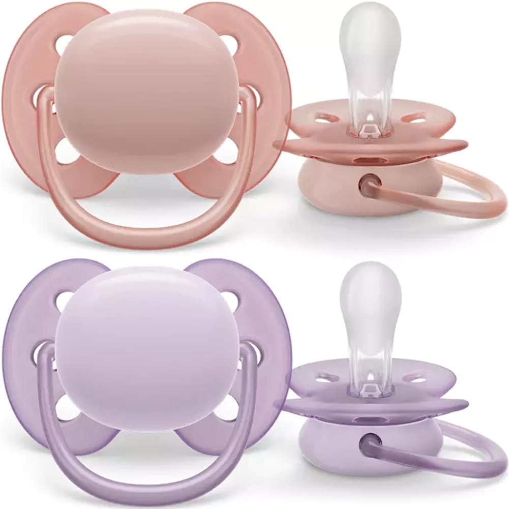 Philips Avent Philips Avent Ultra Soft Silicone Soother 0-6m Σομόν - Μωβ Ορθοδοντική Πιπίλα Σιλικόνης με Μαλακό & Εύκαμπτο Προστατευτικό για Λιγότερους Ερεθισμούς στο Δέρμα 2 Τεμάχια, Κωδ SCF091/31