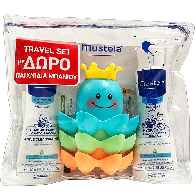 Mustela Πακέτο Προσφοράς Travel Kit Gentle Cleansing Gel 100ml & Hydra Bebe Body Lotion 100ml & Παιχνιδια Μπανιου