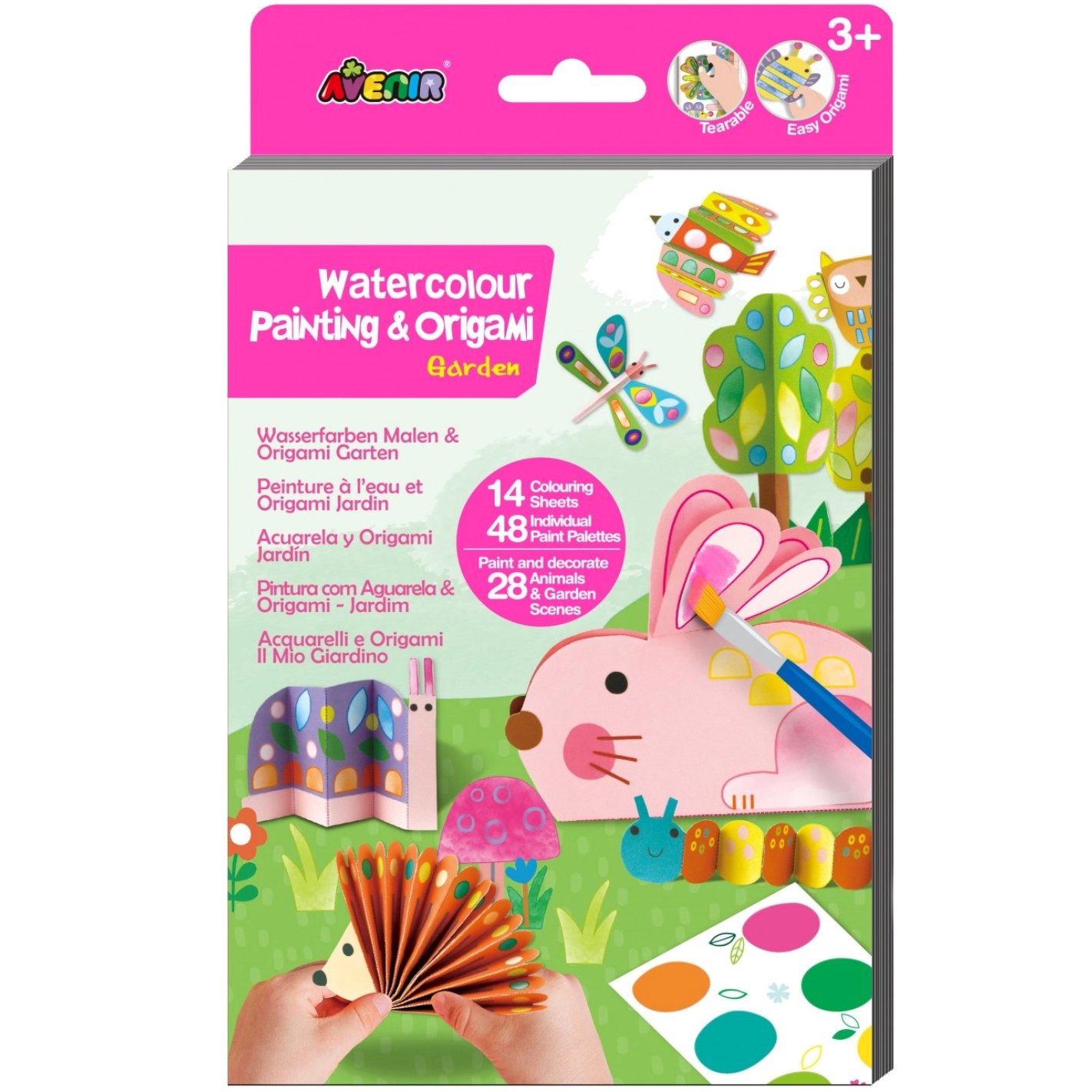 Avenir Avenir Watercolour Painting & Origami Garden 3m+, Διασκεδαστικό Παιδικό Βιβλίο Ζωγραφικής & Πινέλο για Τολμηρά Κιτ Χειροτεχνίας 1 Τεμάχιο