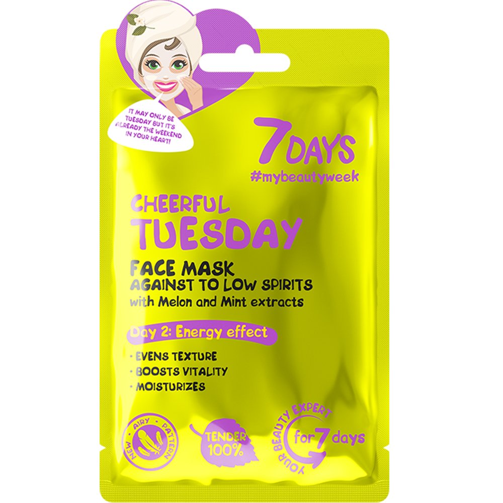 7DAYS 7DAYS Cheerful Tuesday Day 2 Energy Effect Face Sheet Mask Μάσκα Προσώπου με Εκχύλισμα Μέντας & Πεπόνι που Βελτιώνει την Υφή, Ενυδατώνει & Αναζωογονεί το Δέρμα 28g