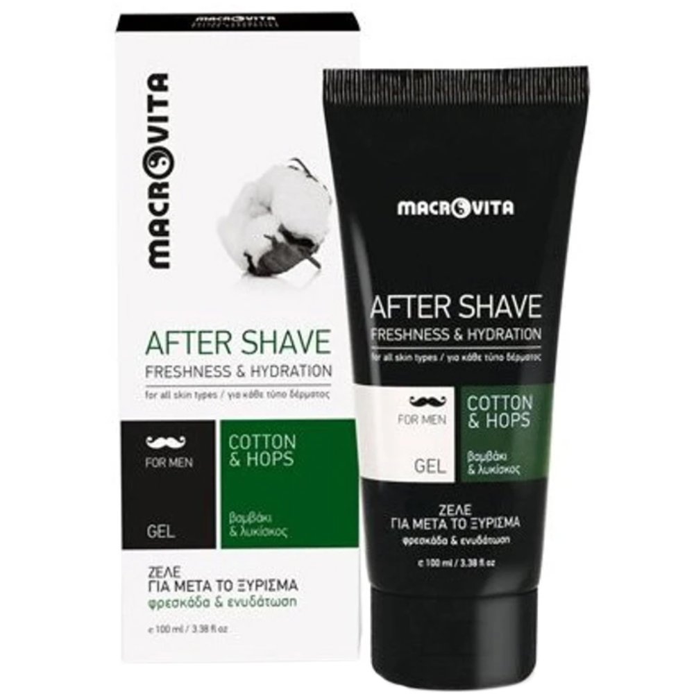 Macrovita After Shave For Men Freshness & Hydration Cotton & Hops Ενυδατικό Τζελ για Μετά το Ξύρισμα με Βαμβάκι & Λυκίσκο 100ml