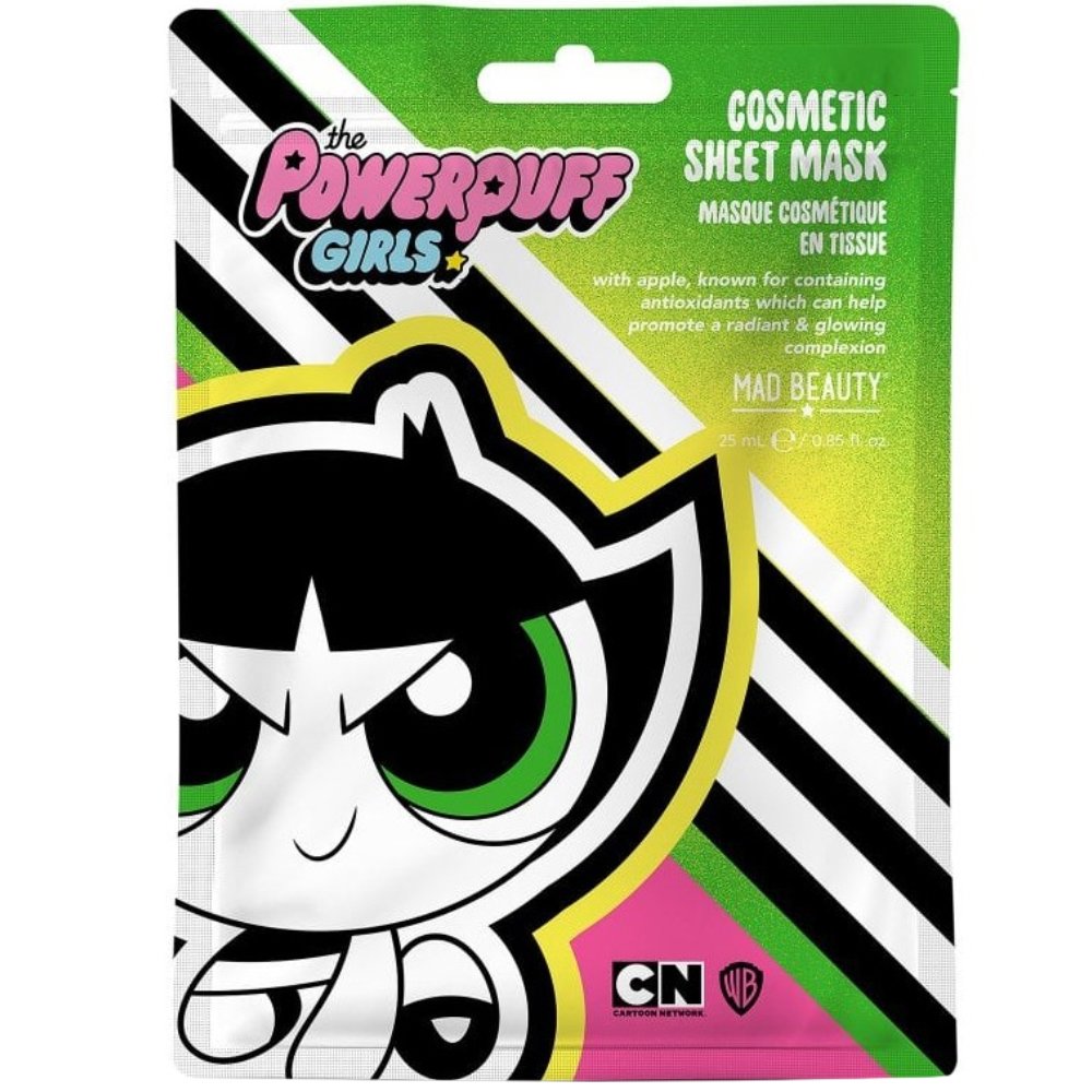 Mad Beauty Powerpuff Girls Buttercup Face Mask Υφασμάτινη Μάσκα Προσώπου για Λάμψη & Ενυδάτωση με Άρωμα Μήλο 25ml