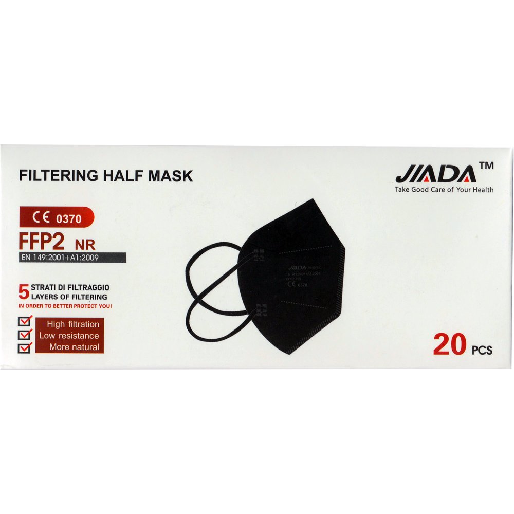 Jiada Filtering Half Mask FFP2 NR Μάσκα Υψηλής Προστασίας Προδιαγραφών FFP2 NR μίας Χρήσης 20 Τεμάχια - Μαύρο