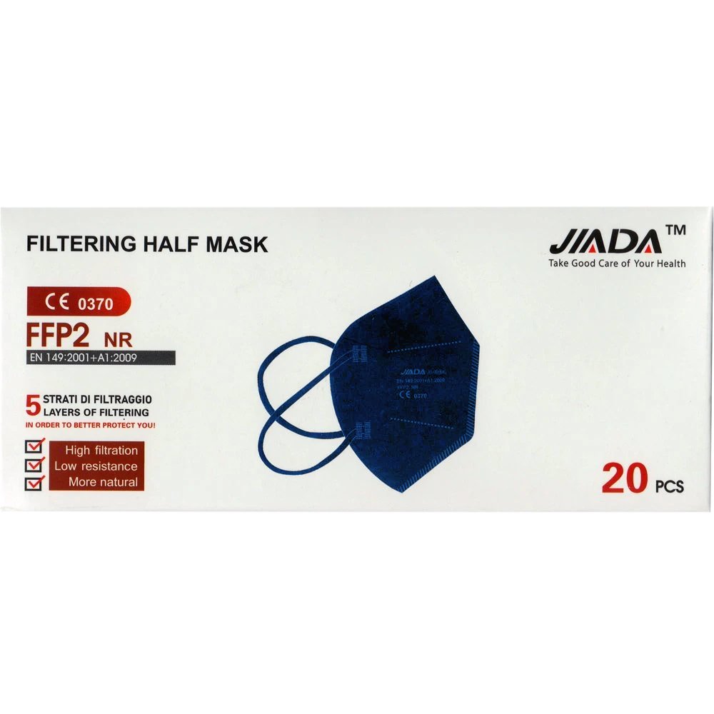 Jiada Filtering Half Mask FFP2 NR Μάσκα Υψηλής Προστασίας Προδιαγραφών FFP2 NR μίας Χρήσης 20 Τεμάχια - Σκούρο Μπλε