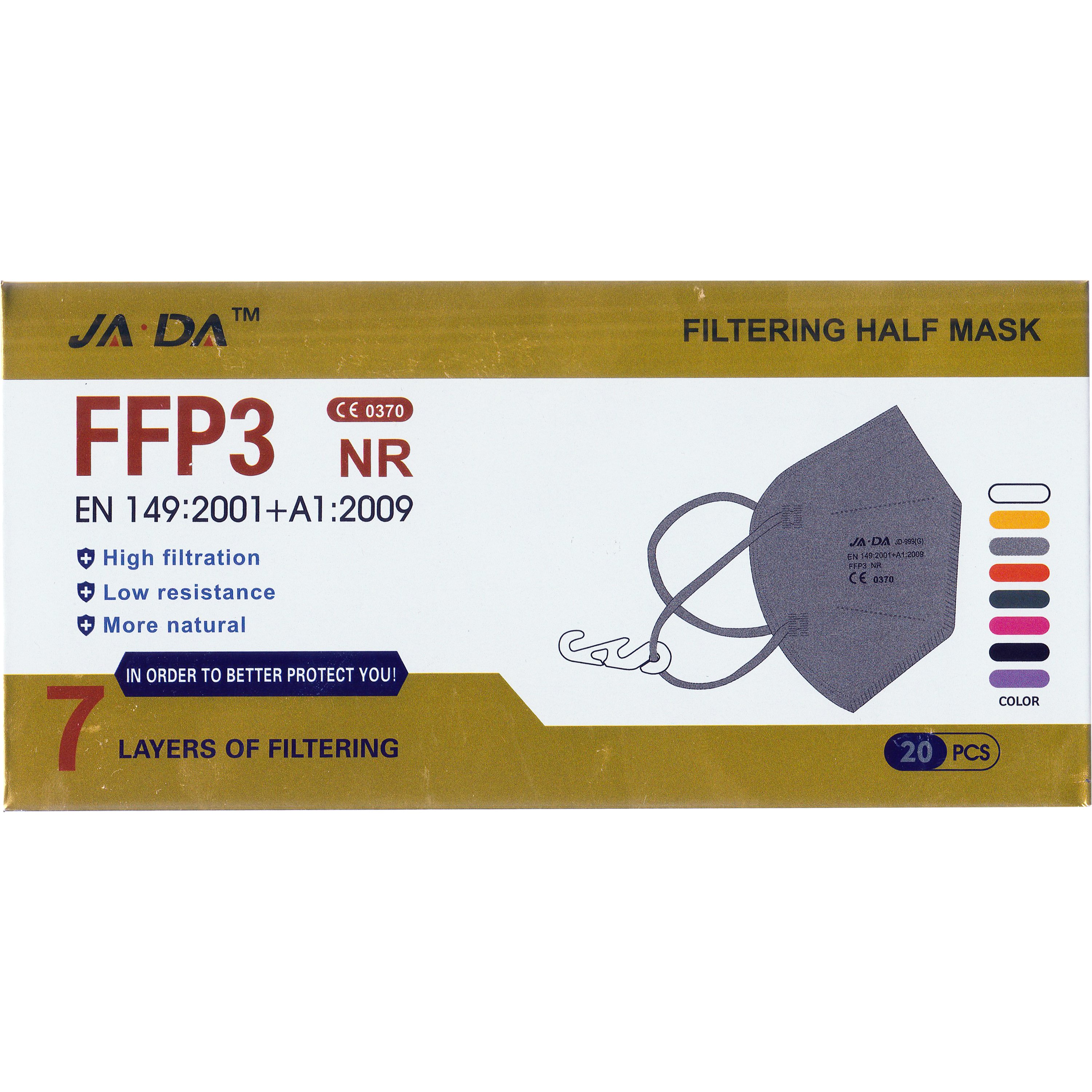Jada Jada Non Medical 7ply Mask FFP3 NR Μάσκα Προστασίας 7 Επιπέδων με Μεταλλικό Έλασμα μιας Χρήσης 20 Τεμάχια - Γκρι