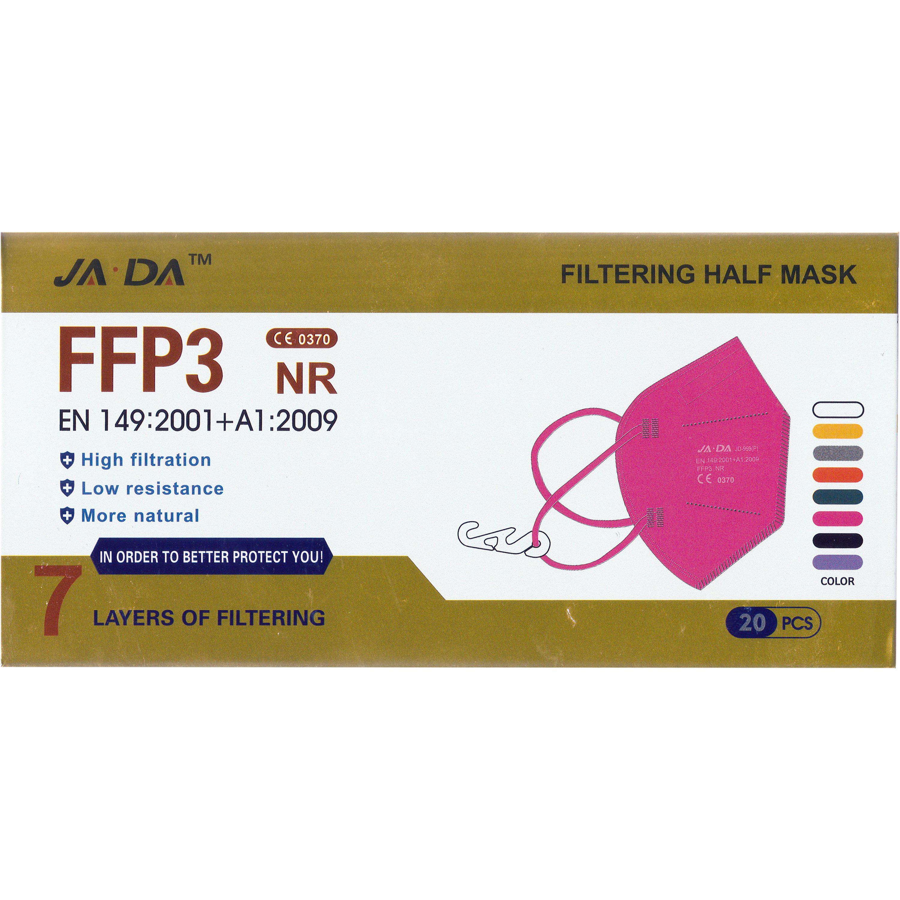 Jada Jada Non Medical 7ply Mask FFP3 NR Μάσκα Προστασίας 7 Επιπέδων με Μεταλλικό Έλασμα μιας Χρήσης 20 Τεμάχια - Ροζ