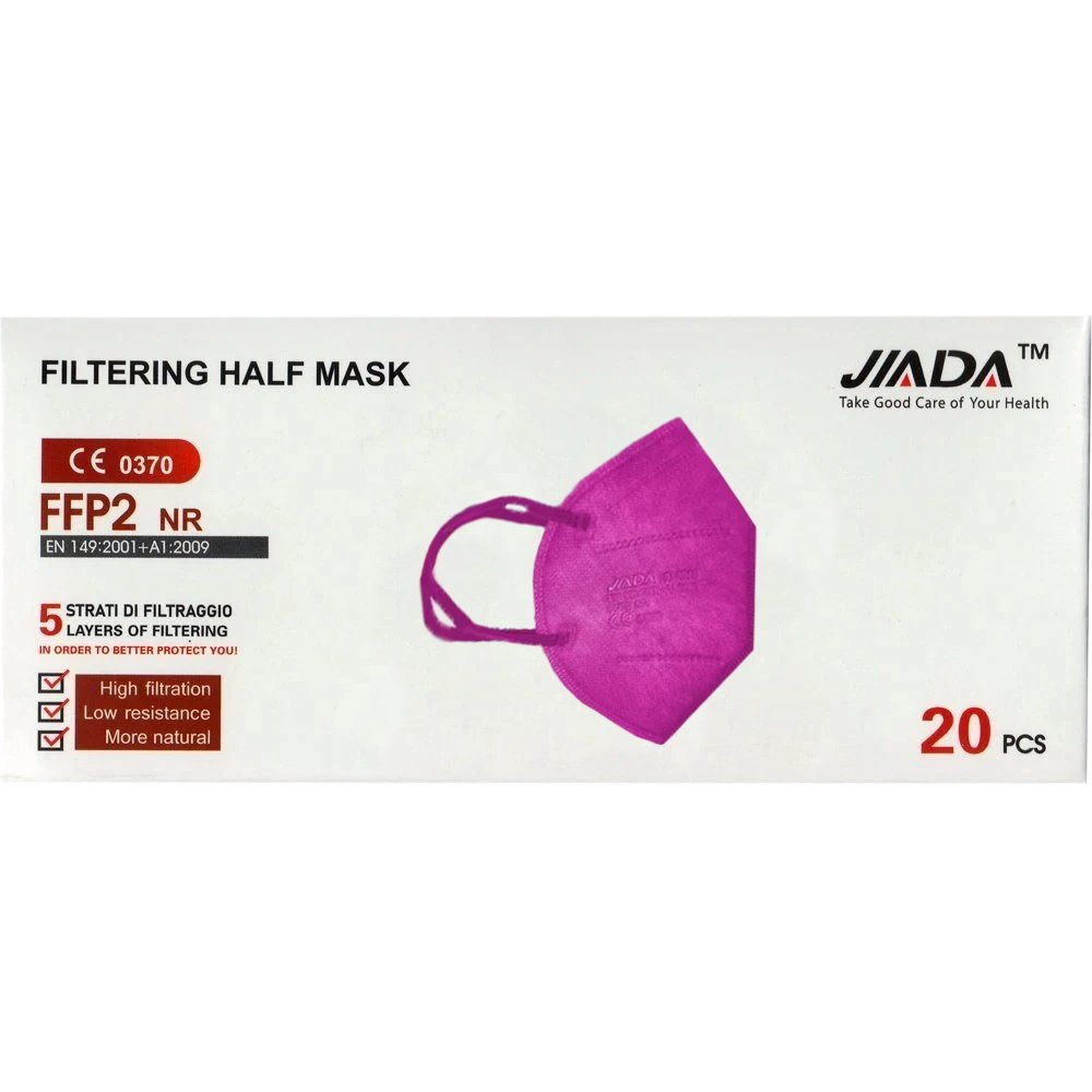 Jiada Filtering Half Mask FFP2 NR Μάσκα Υψηλής Προστασίας Προδιαγραφών FFP2 NR μίας Χρήσης 20 Τεμάχια - Φούξια