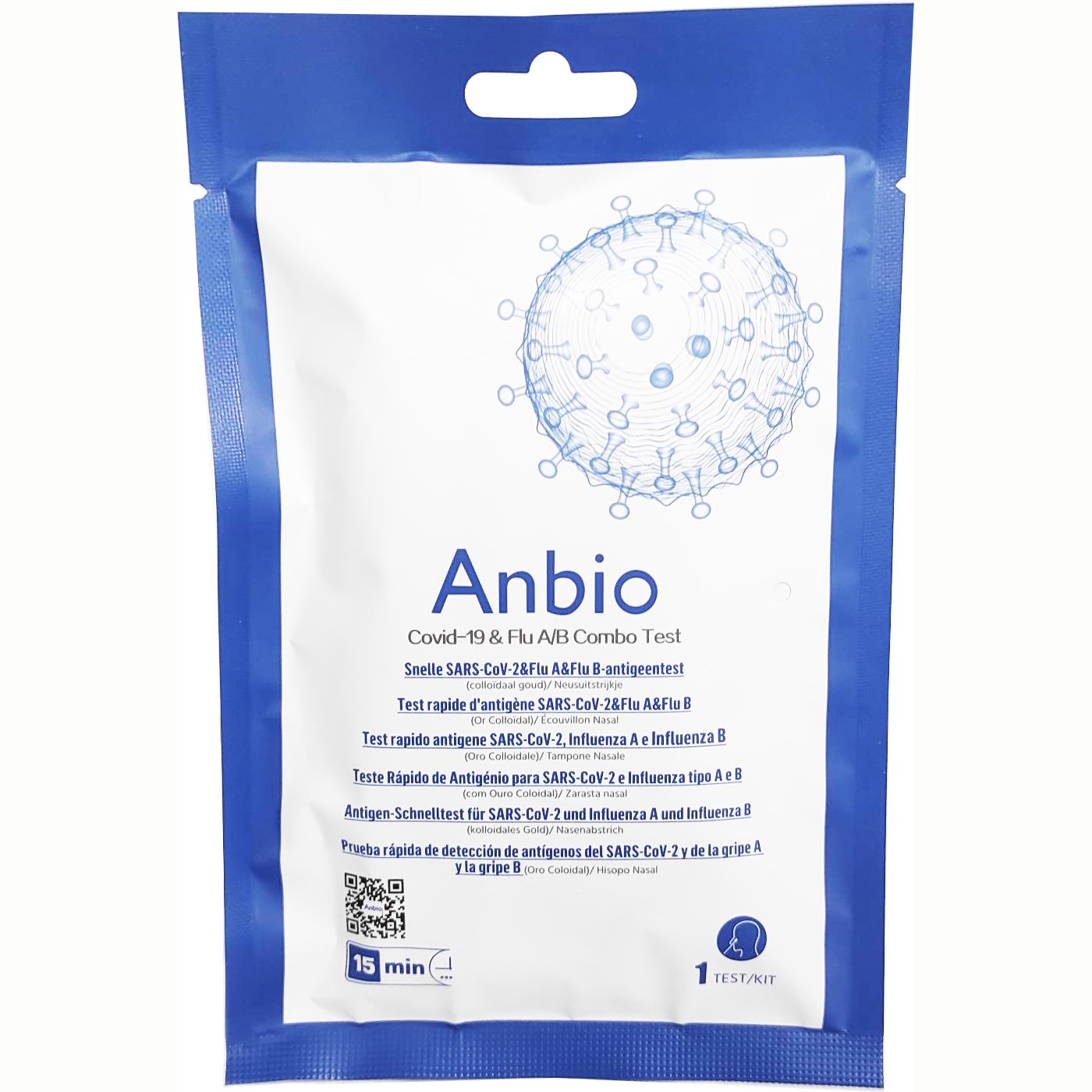 Anbio Cov-19 & Flu A/B Combo Rapid Self Test Ποιοτικής Ανίχνευσης Αντιγόνων Covid-19 & Γρίπης Α/Β σε Ρινοφαρυγγικό Επίχρισμα 1 Τεμάχιο